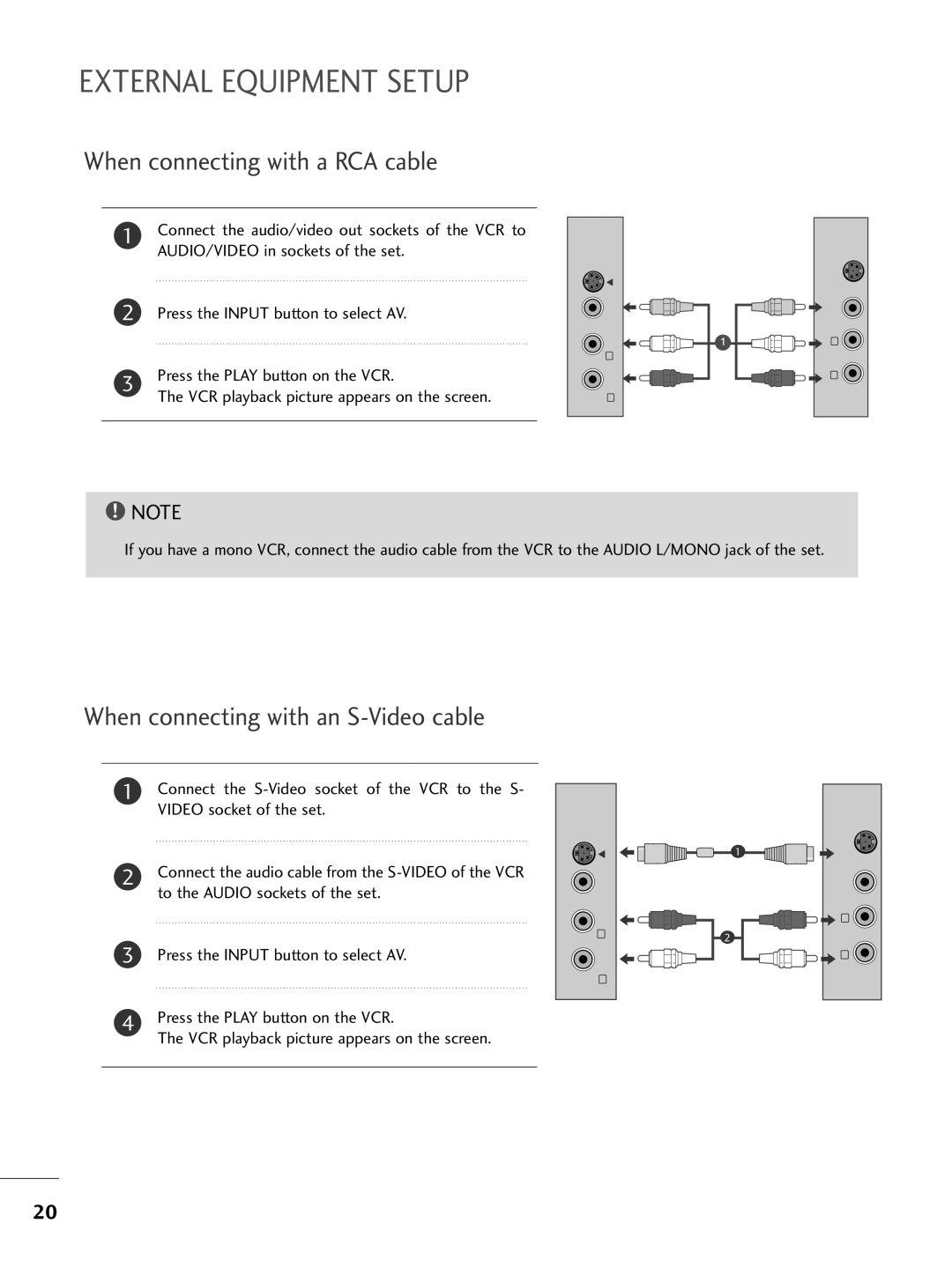 LG Electronics M2762DP, M2362DP, M2262DP When connecting with a RCA cable, When connecting with an S-Video cable 