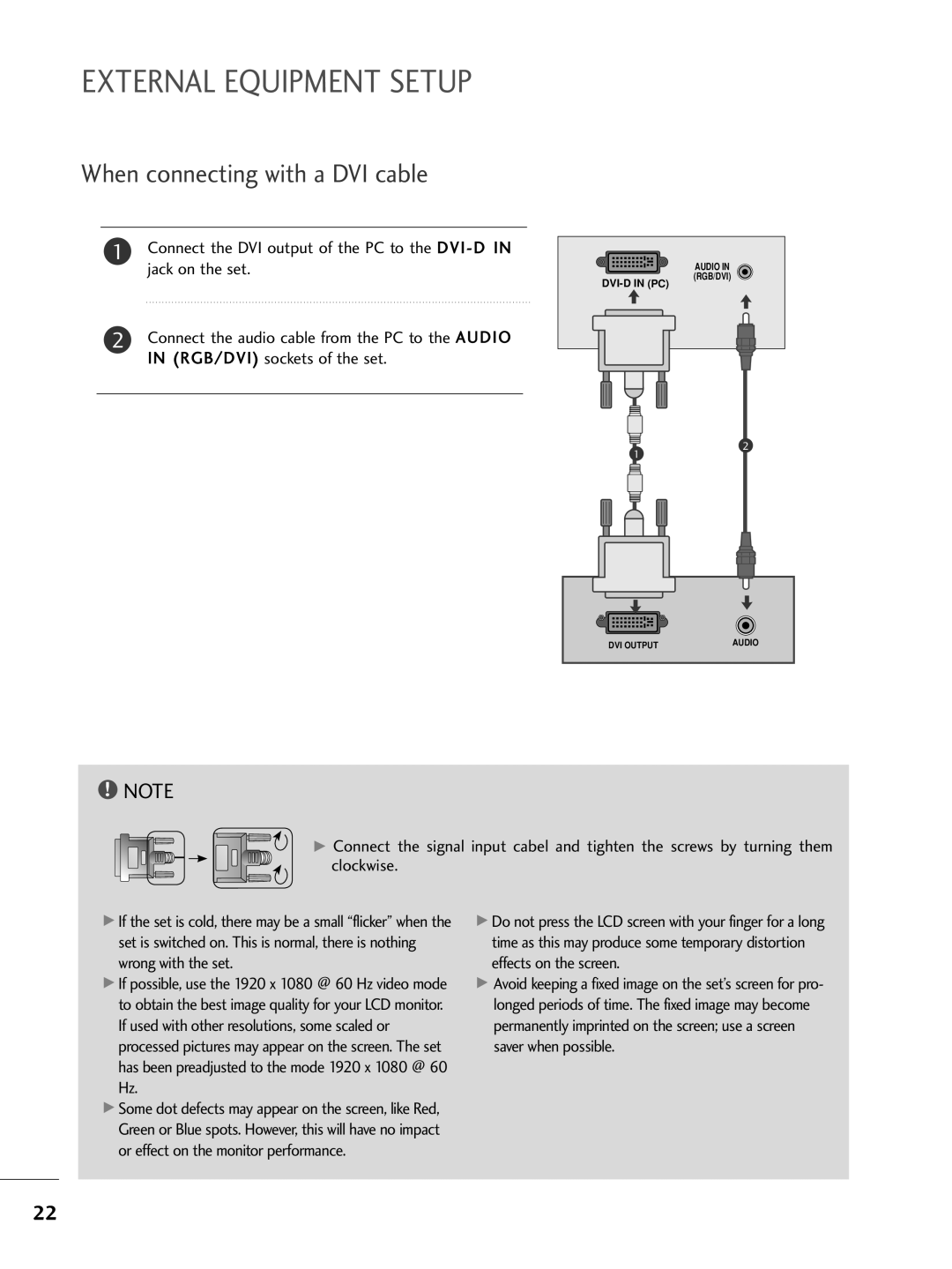 LG Electronics M2762DP, M2362DP, M2262DP owner manual When connecting with a DVI cable 