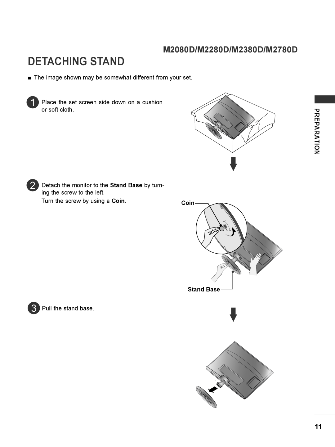 LG Electronics M2780DF, M2780DN, M2380DN Detaching Stand, M2080D/M2280D/M2380D/M2780D, Preparation, Coin Stand Base 