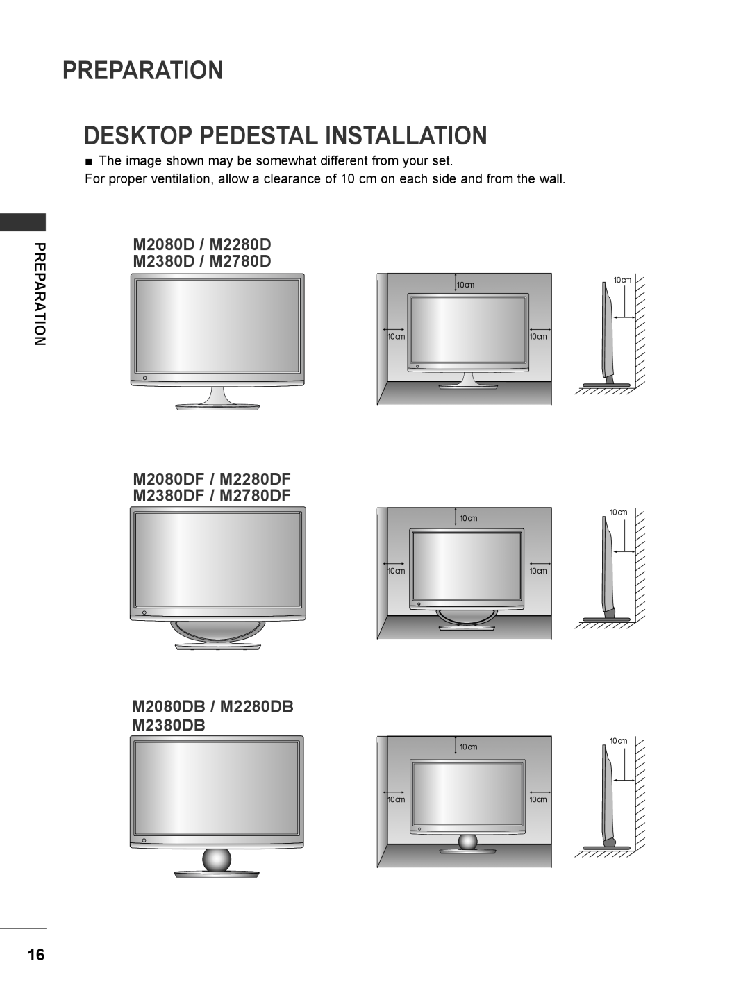 LG Electronics M2780DN, M2780DF, M2380DN, M2380DB Preparation Desktop Pedestal Installation, M2080D / M2280D M2380D / M2780D 