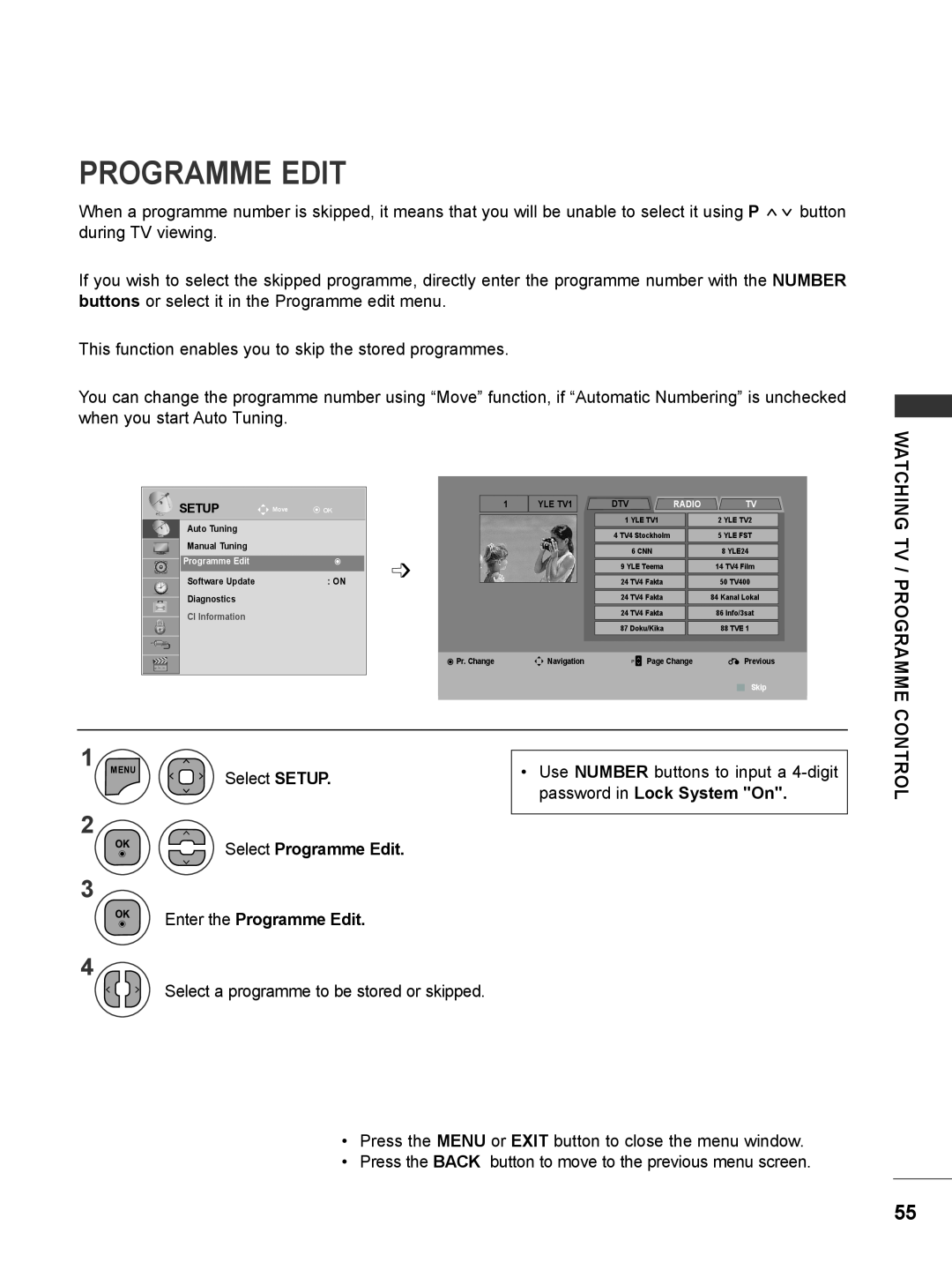 LG Electronics M2080DF, M2780DF, M2780DN, M2380DN, M2280D Select Programme Edit, Enter the Programme Edit, Control, Setup 