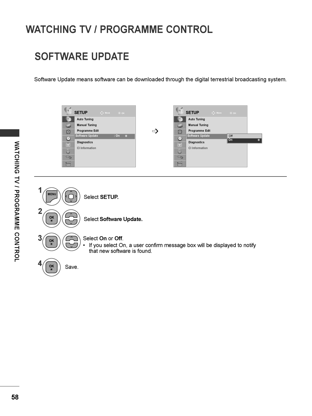 LG Electronics M2280DF Watching Tv / Programme Control Software Update, Select Software Update, Setup, CI Information 