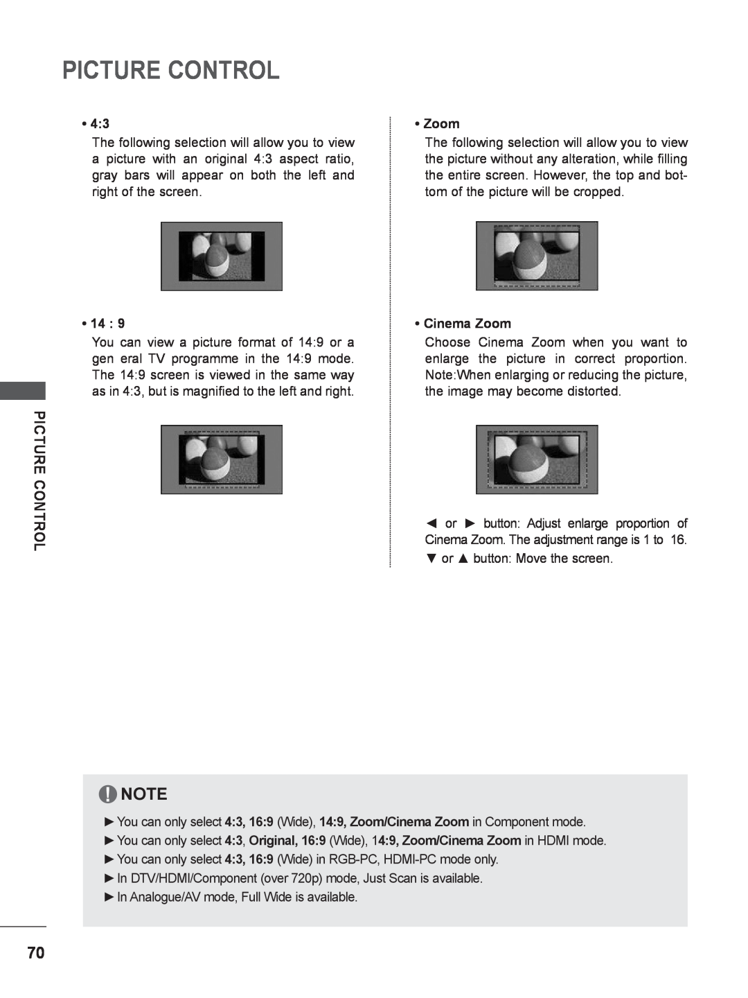 LG Electronics M2080DF, M2780DF, M2780DN, M2380DN, M2380DB, M2380DF, M2280DN, M2280DB, M2080DB Picture Control, Cinema Zoom 