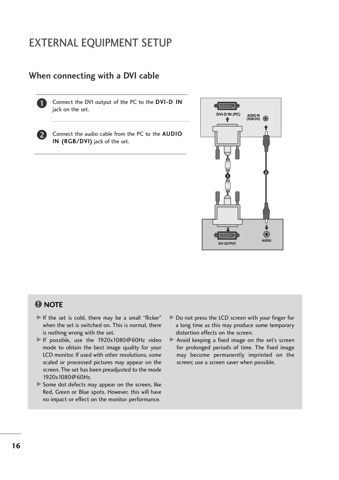 LG Electronics M2394A, M2794A owner manual When connecting with a DVI cable 