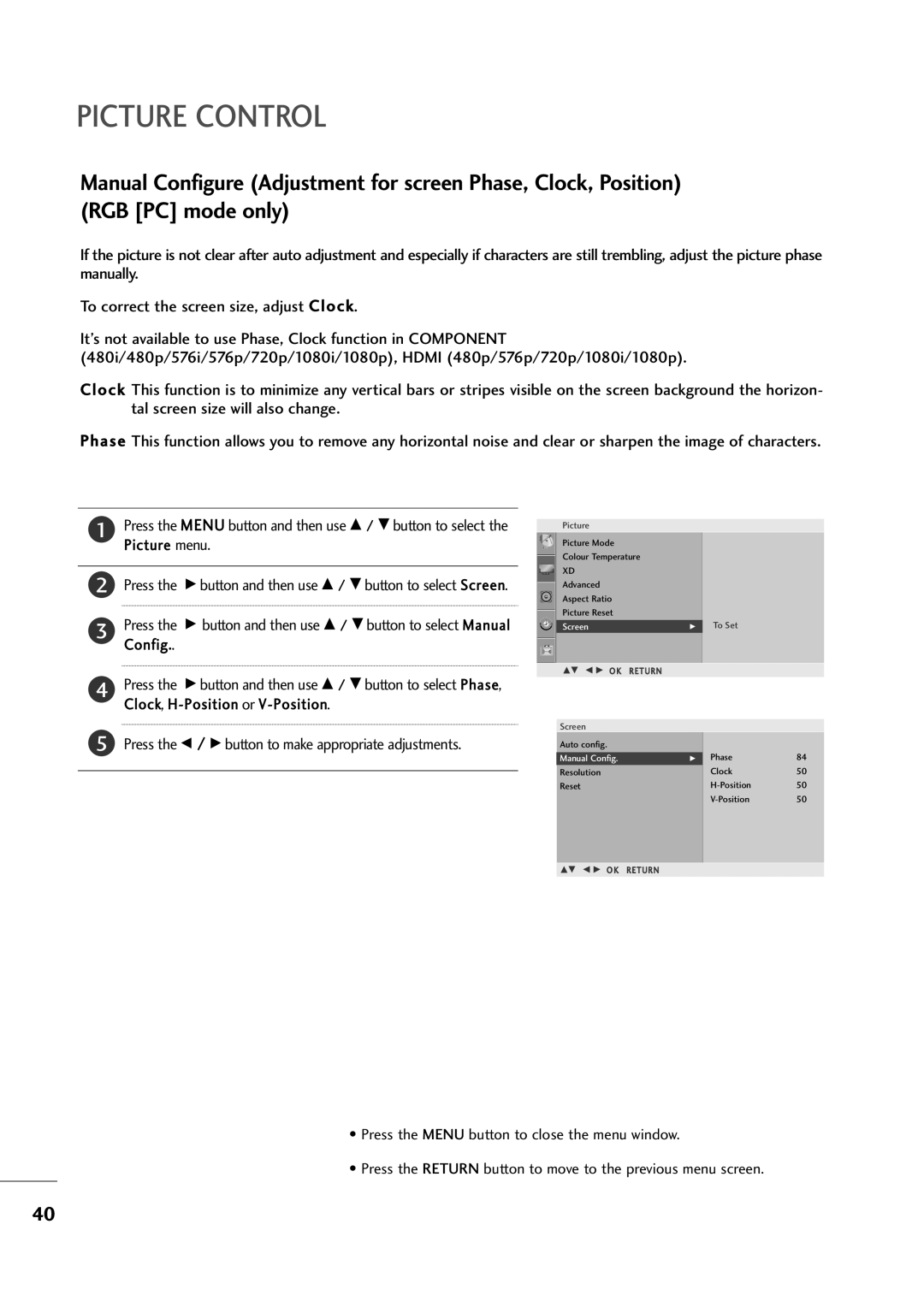 LG Electronics M2394A, M2794A owner manual Manual Config 