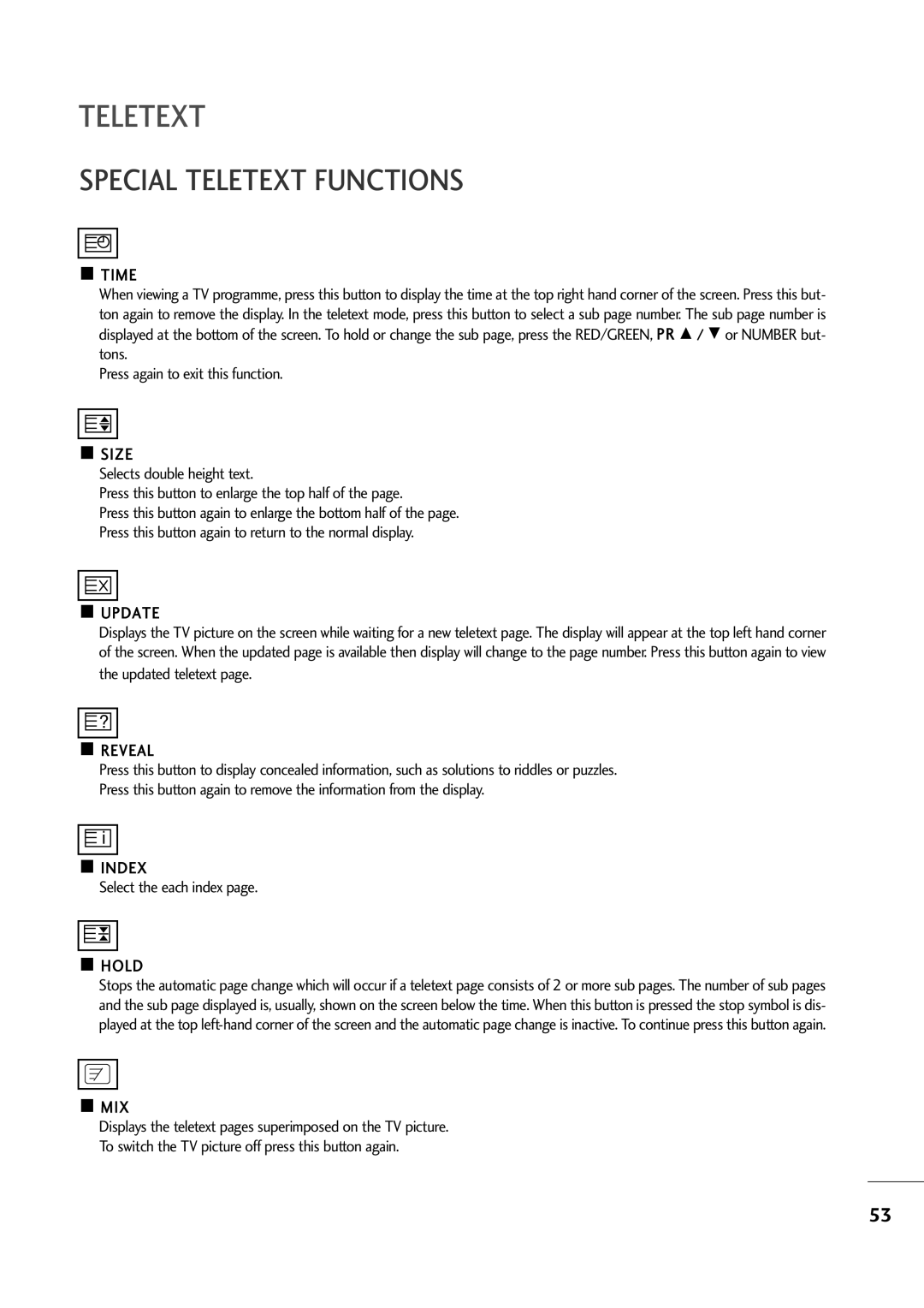 LG Electronics M2794A, M2394A owner manual Special Teletext Functions, Select the each index 