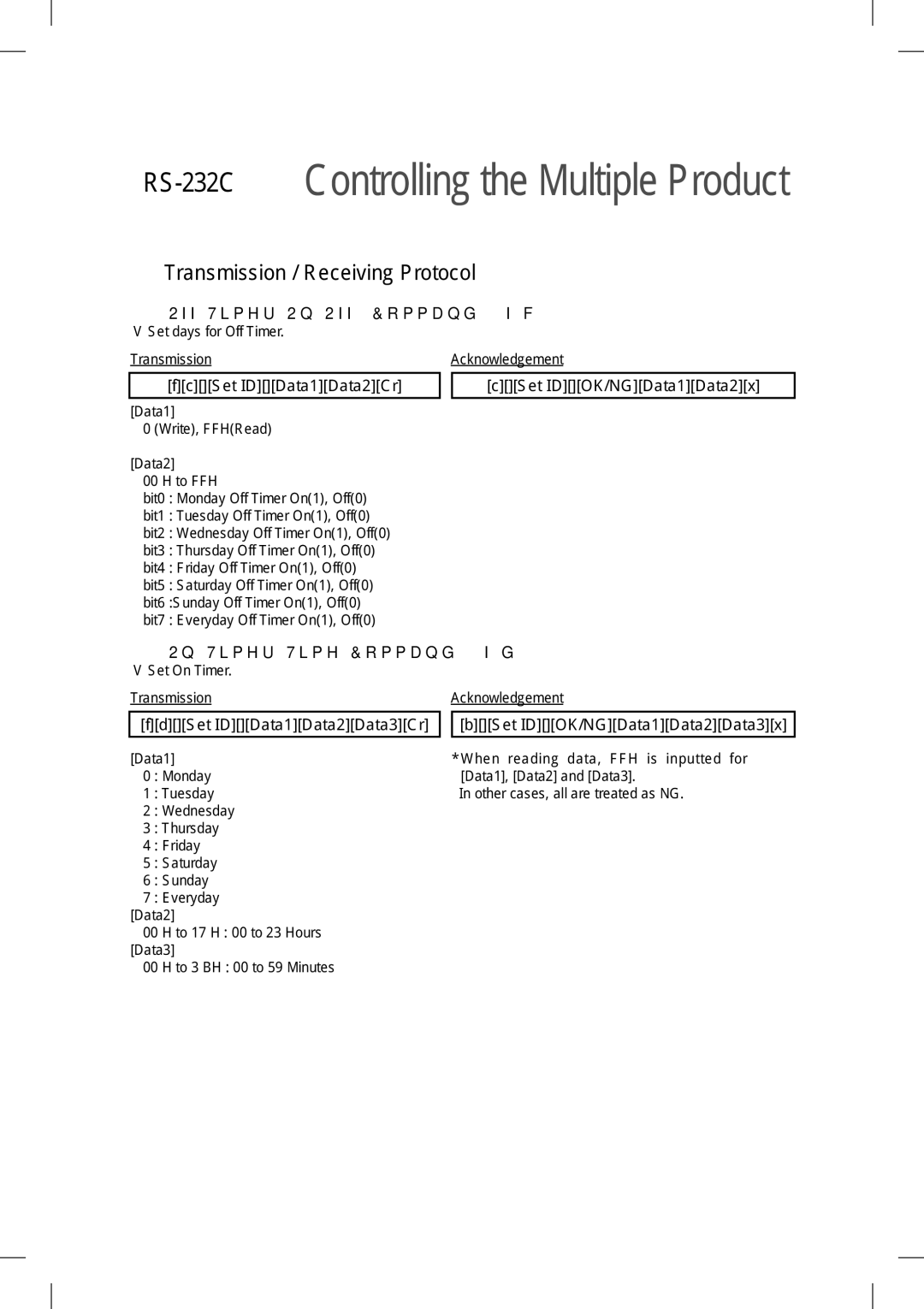 LG Electronics M3801S, M2901S owner manual Off Timer On/Off Command f c, On Timer TimeCommand f d 