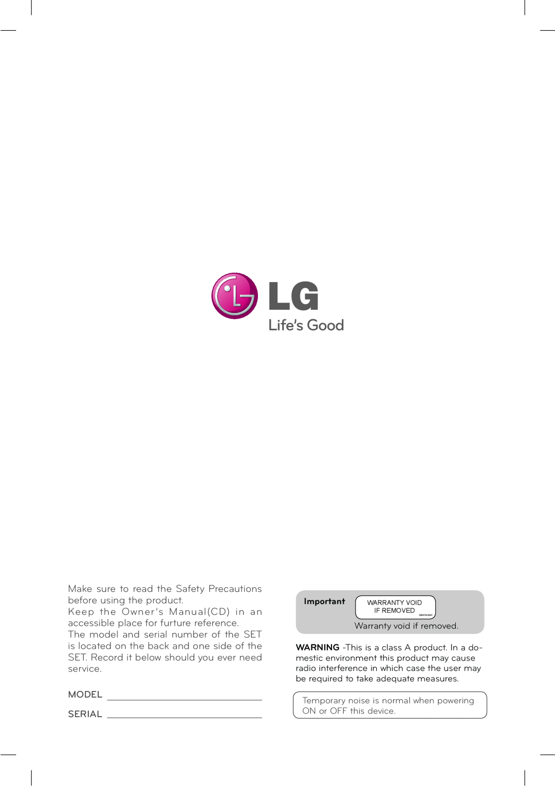 LG Electronics M3801S, M2901S owner manual Make sure to read the Safety Precautions before using the product 