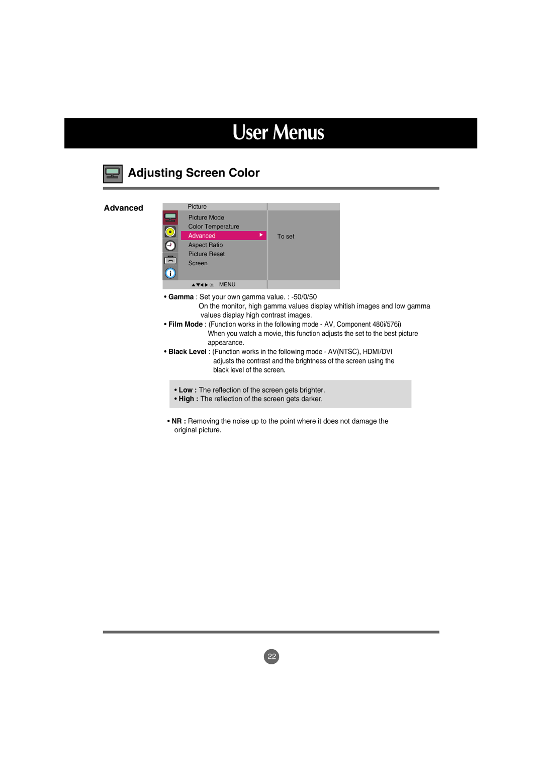 LG Electronics M3702C, M3202C manual AdvancedPicture 