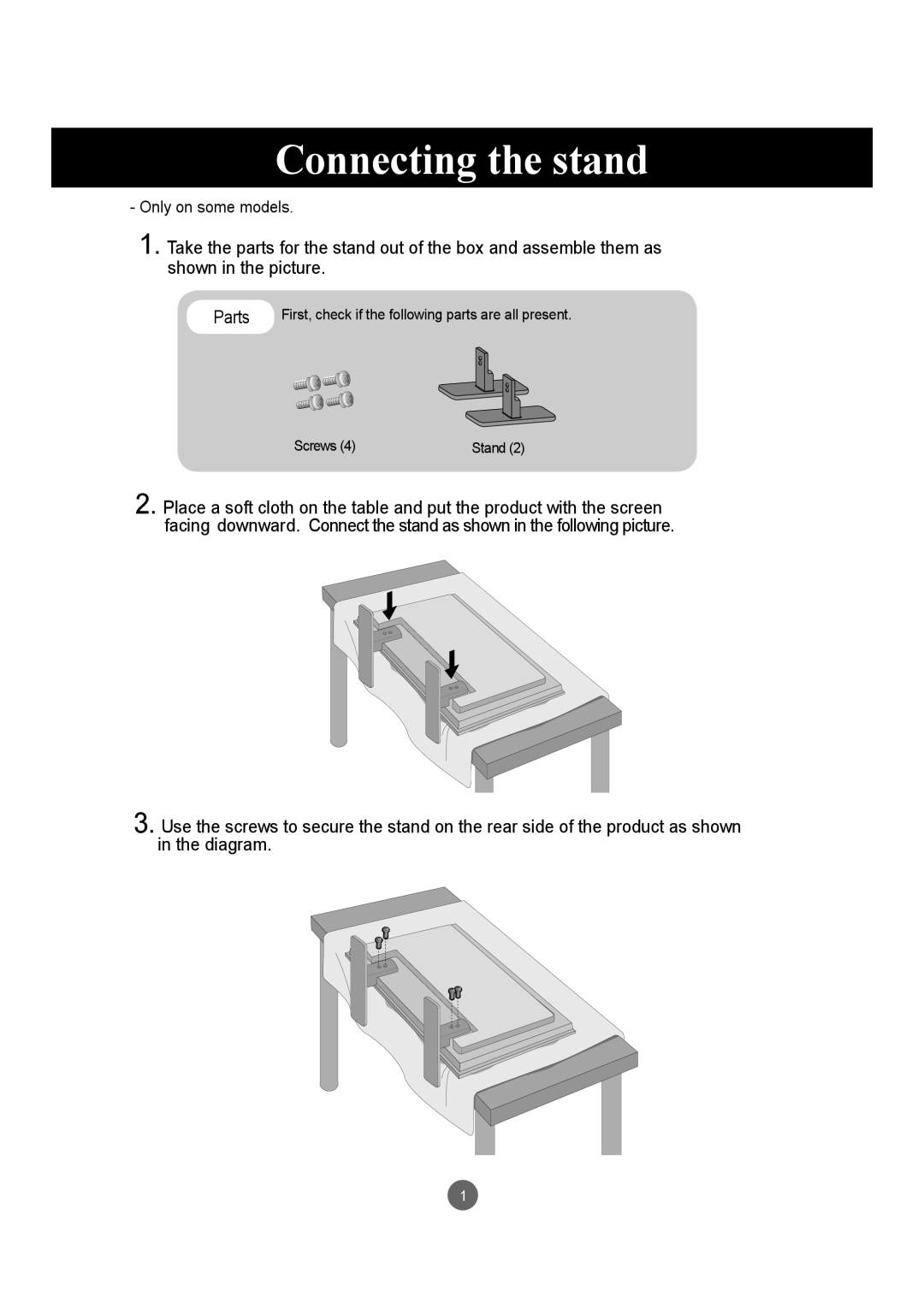 LG Electronics M3203C, M3703C manual Connecting the stand, Parts 