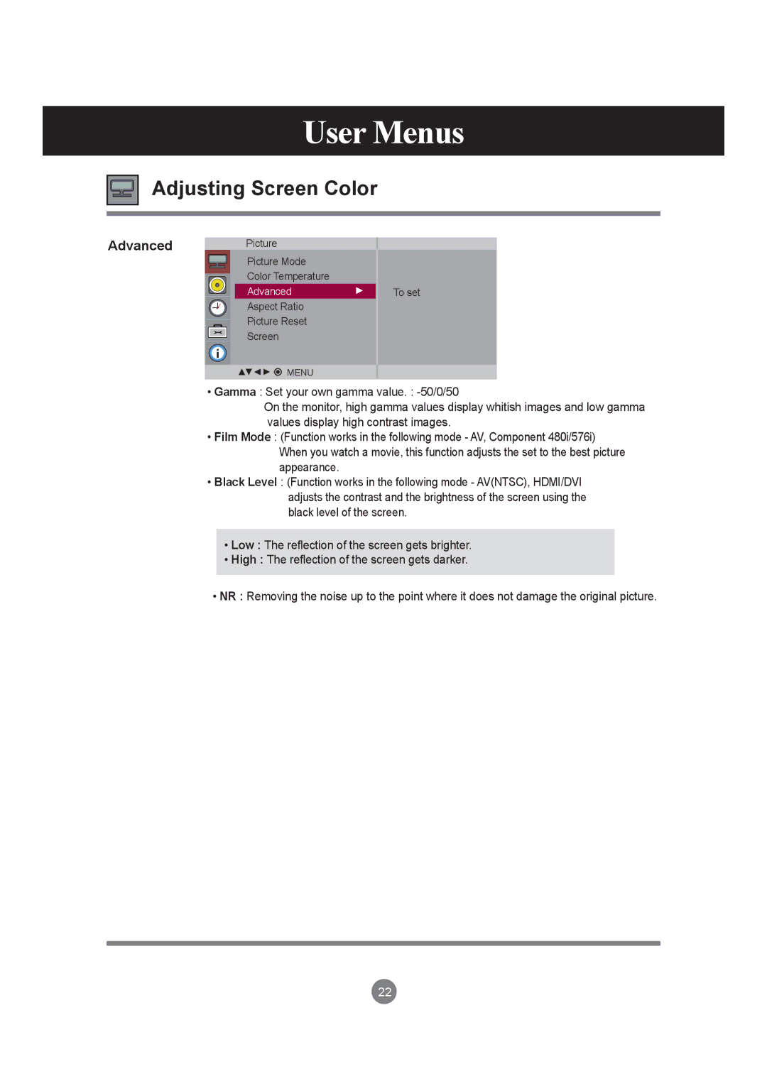 LG Electronics M3703C, M3203C manual Advanced Picture 