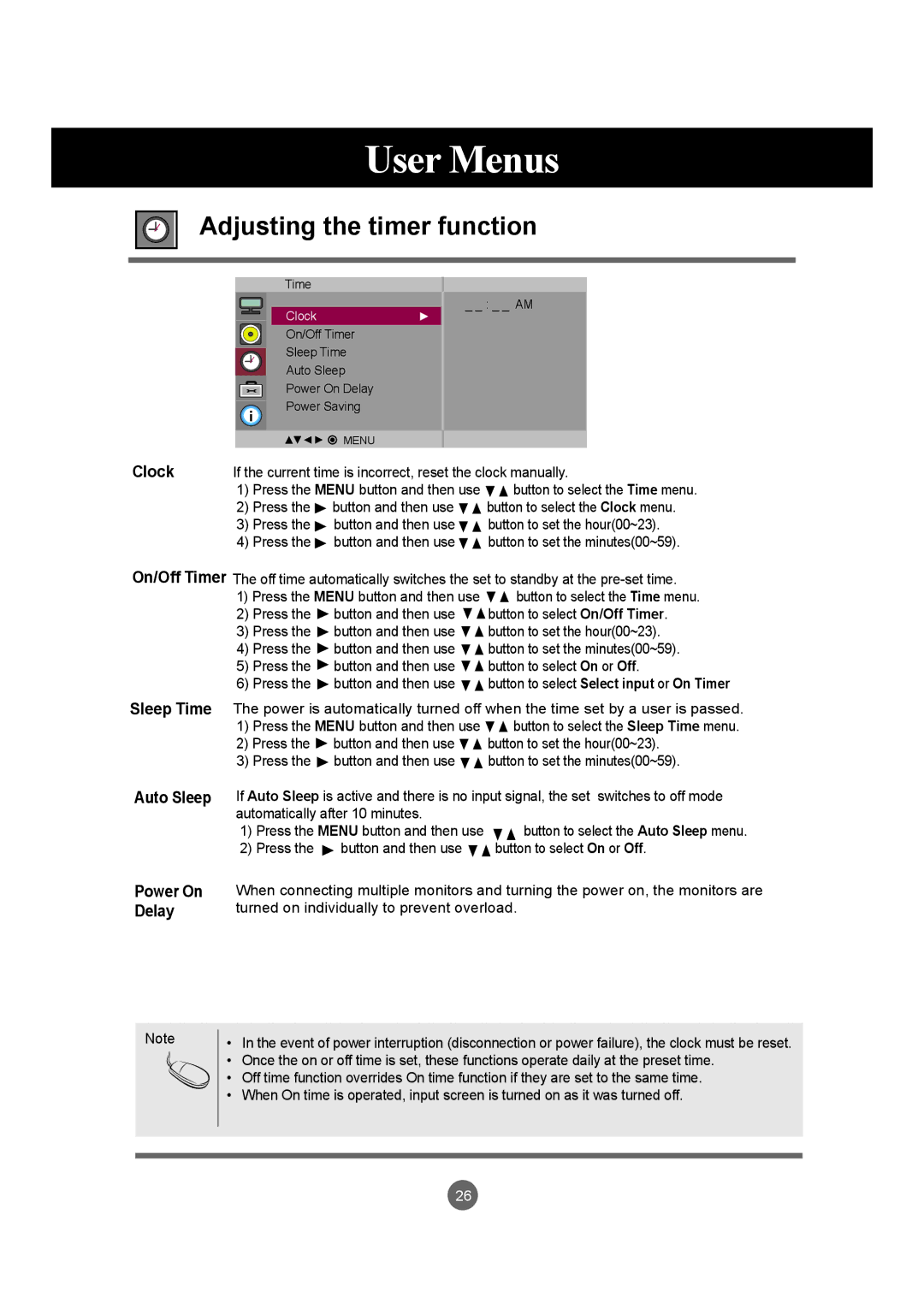 LG Electronics M3703C, M3203C manual Adjusting the timer function 