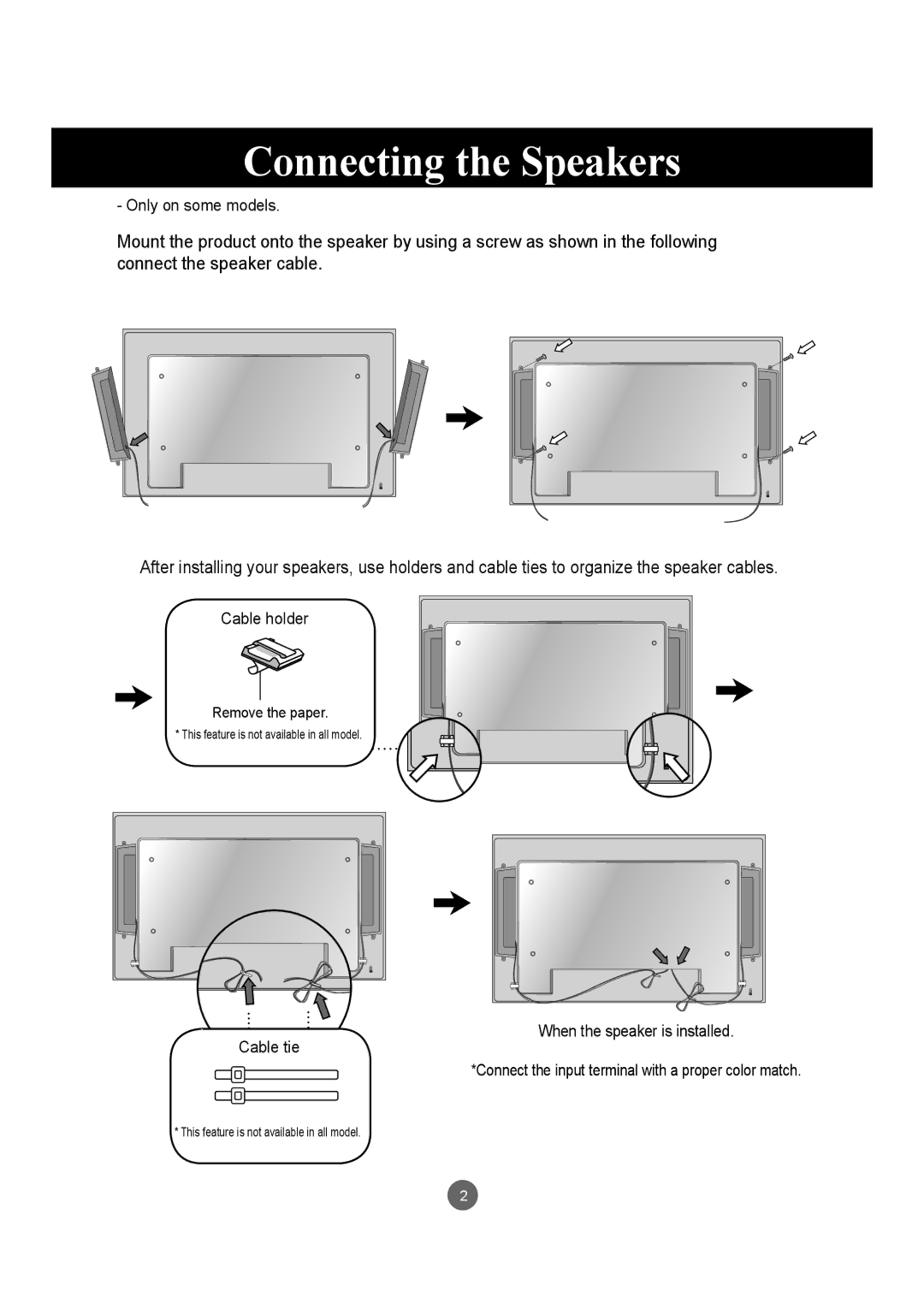 LG Electronics M3703C, M3203C manual Connecting the Speakers 