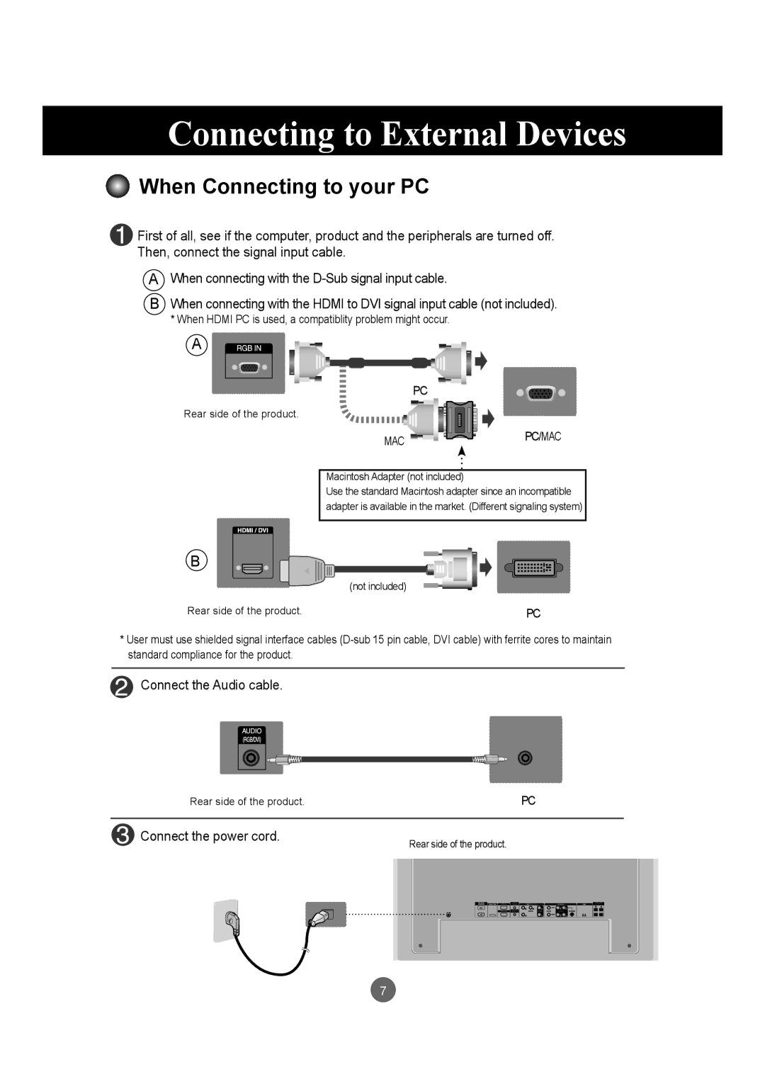 LG Electronics M3203C, M3703C manual Connecting to External Devices, When Connecting to your PC 