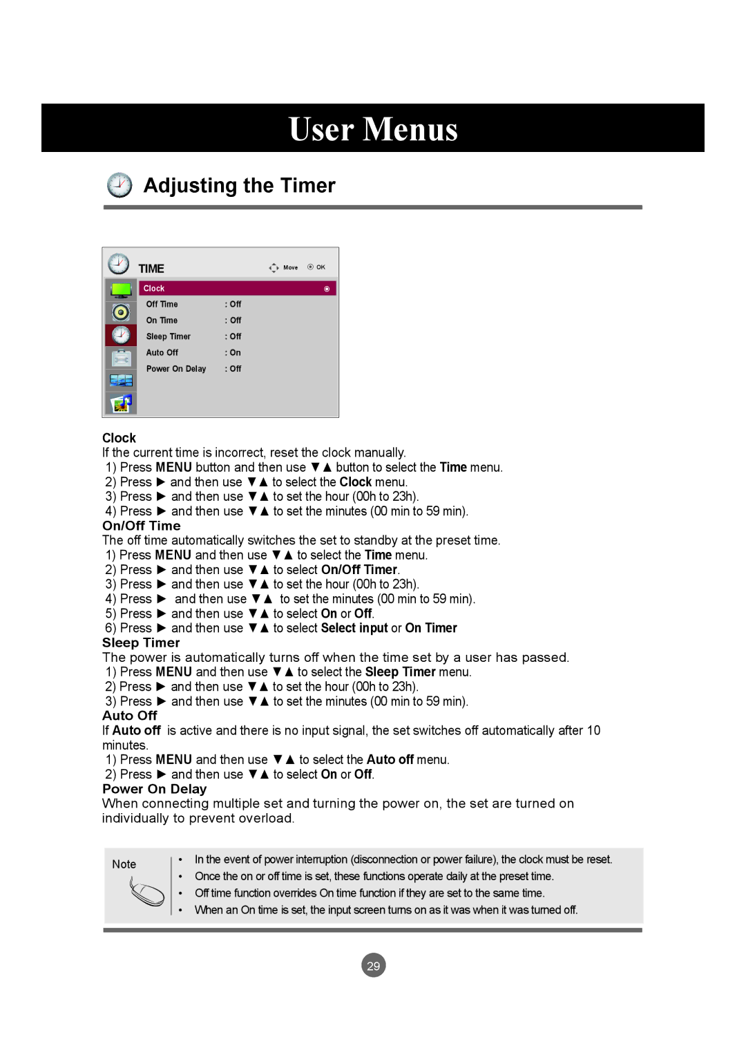 LG Electronics M3204C owner manual Adjusting the Timer 