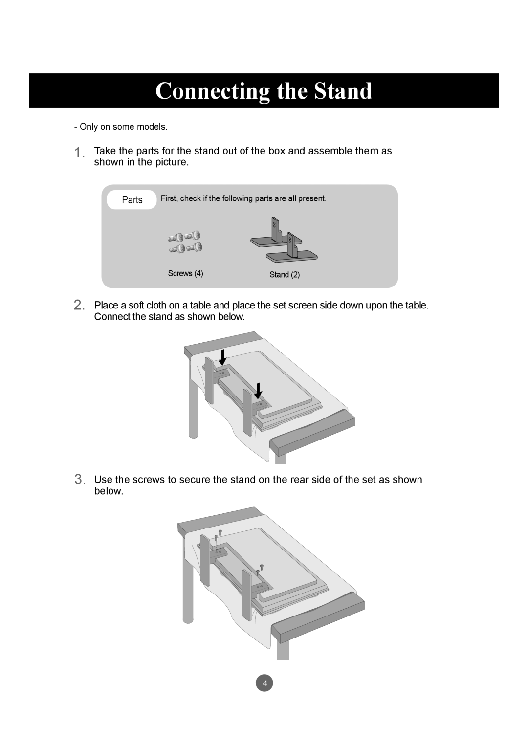 LG Electronics M3204C owner manual Connecting the Stand, Parts 