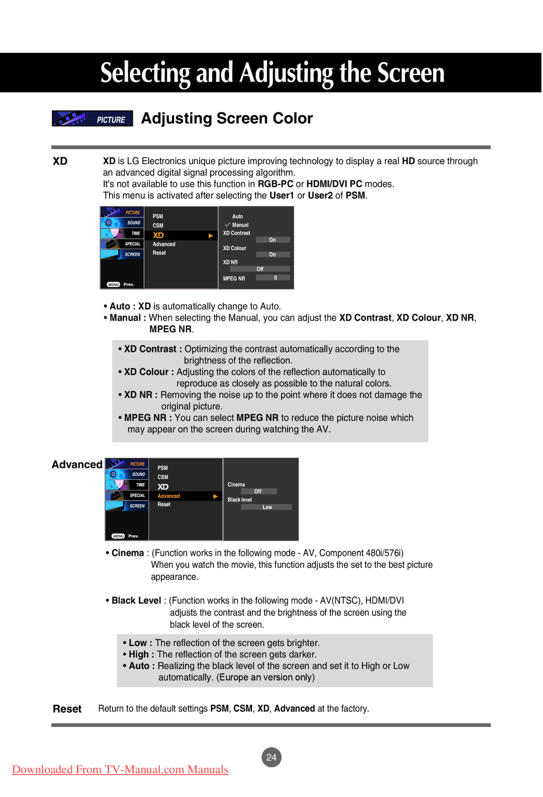 LG Electronics M3701C, M4201C, M3201C manual Selecting and Adjusting the Screen 