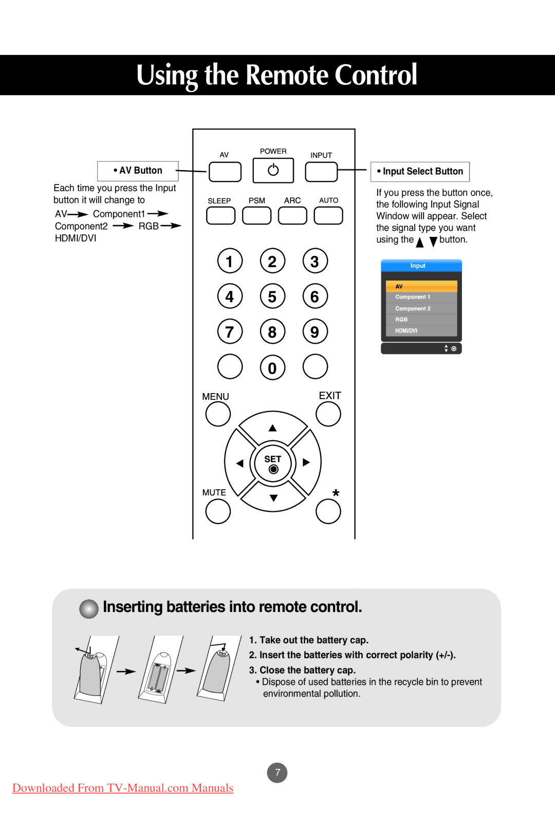 LG Electronics M3201C, M4201C, M3701C manual Using the Remote Control 