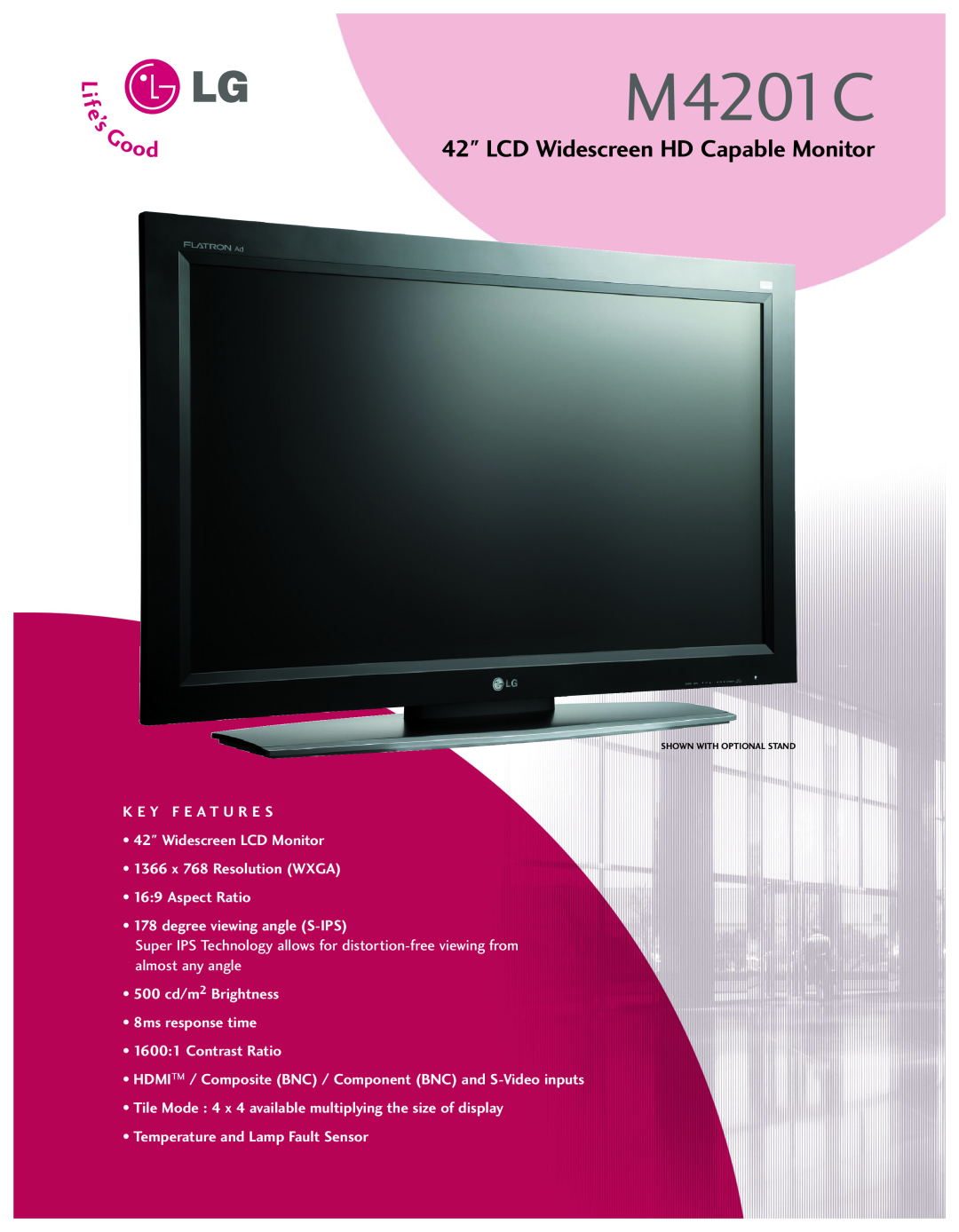 LG Electronics M4201C manual LCD Widescreen HD Capable Monitor 