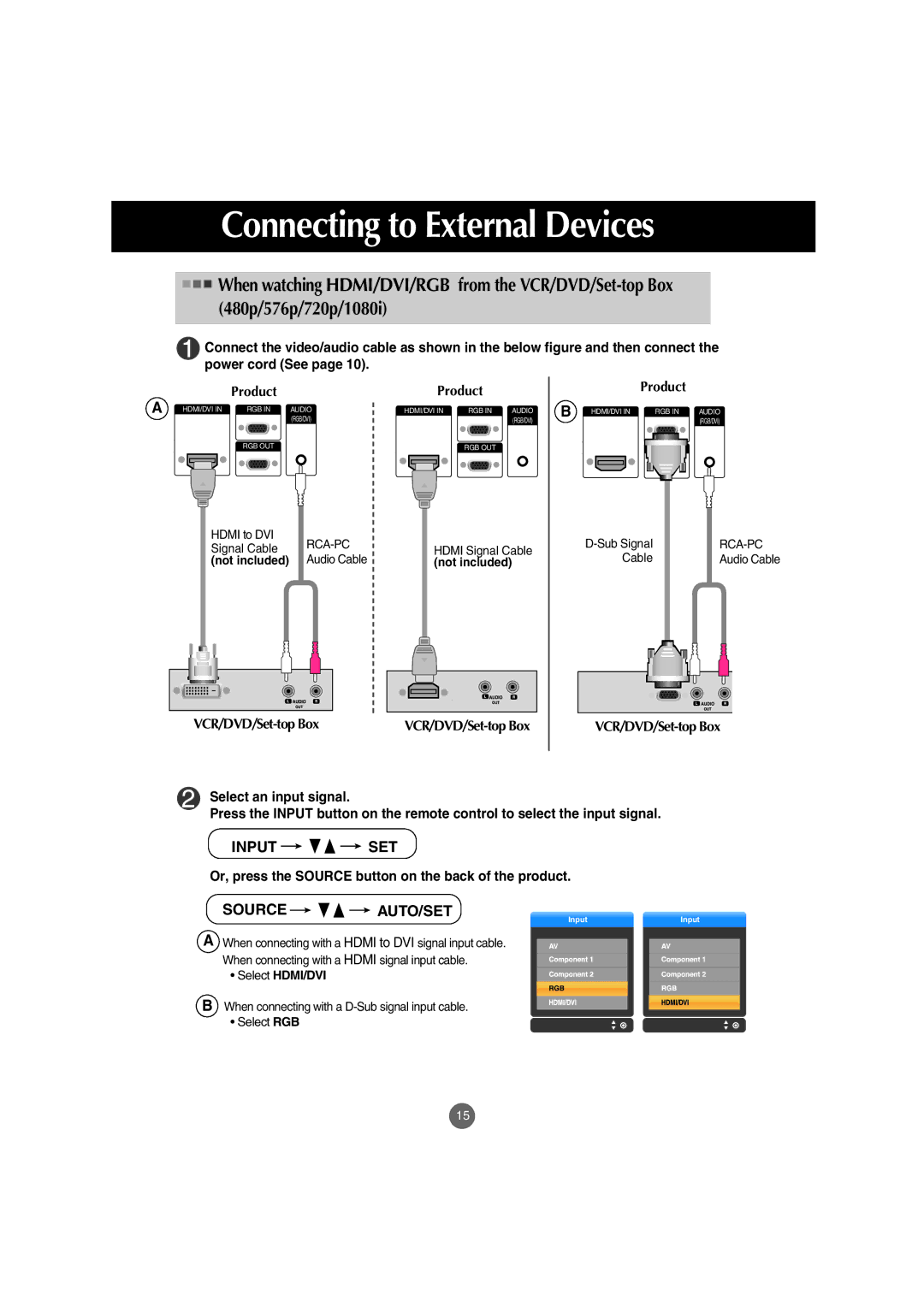 LG Electronics M4210C manual Not included, Select HDMI/DVI 