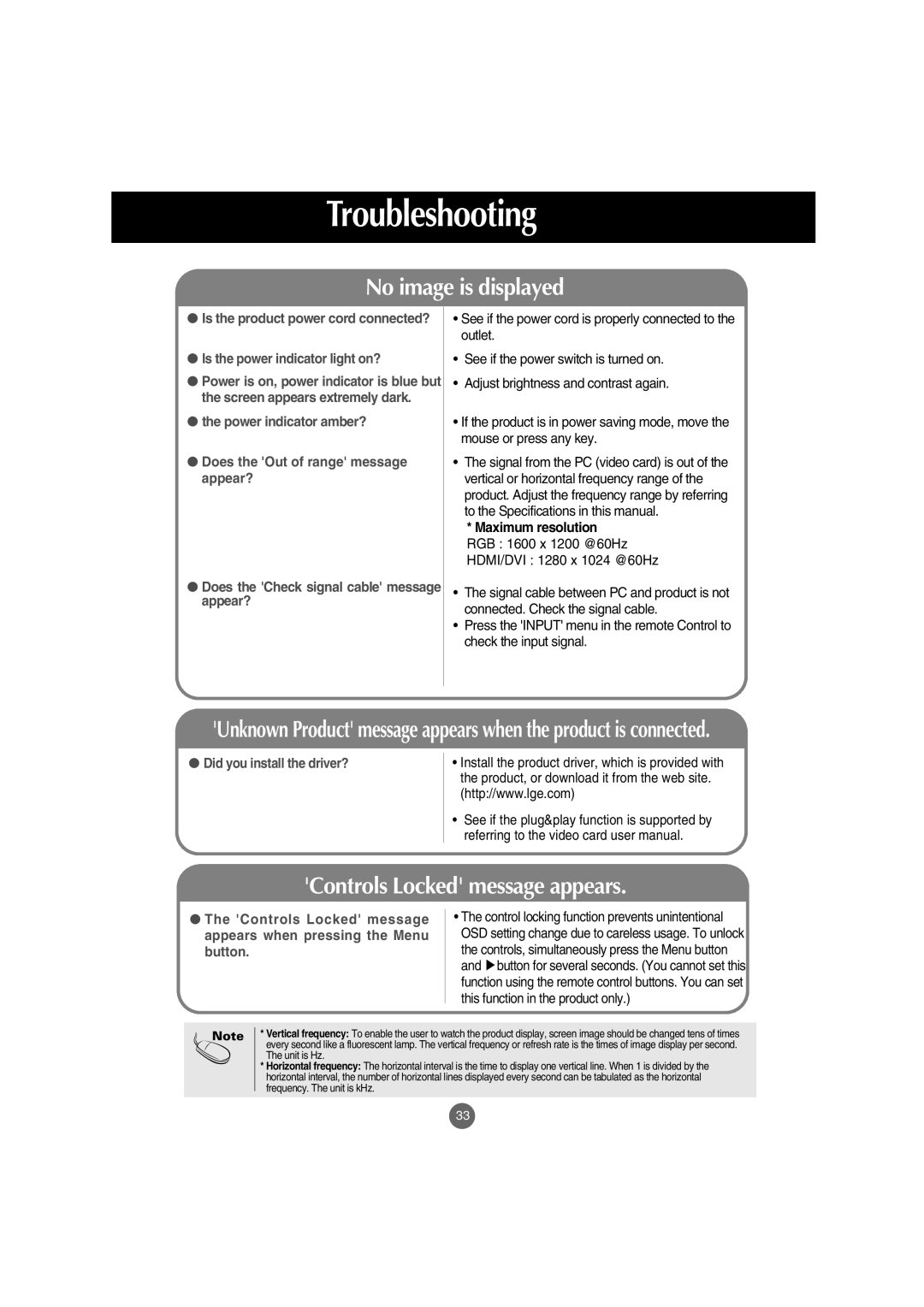 LG Electronics M4210C manual Troubleshooting, No image is displayed 