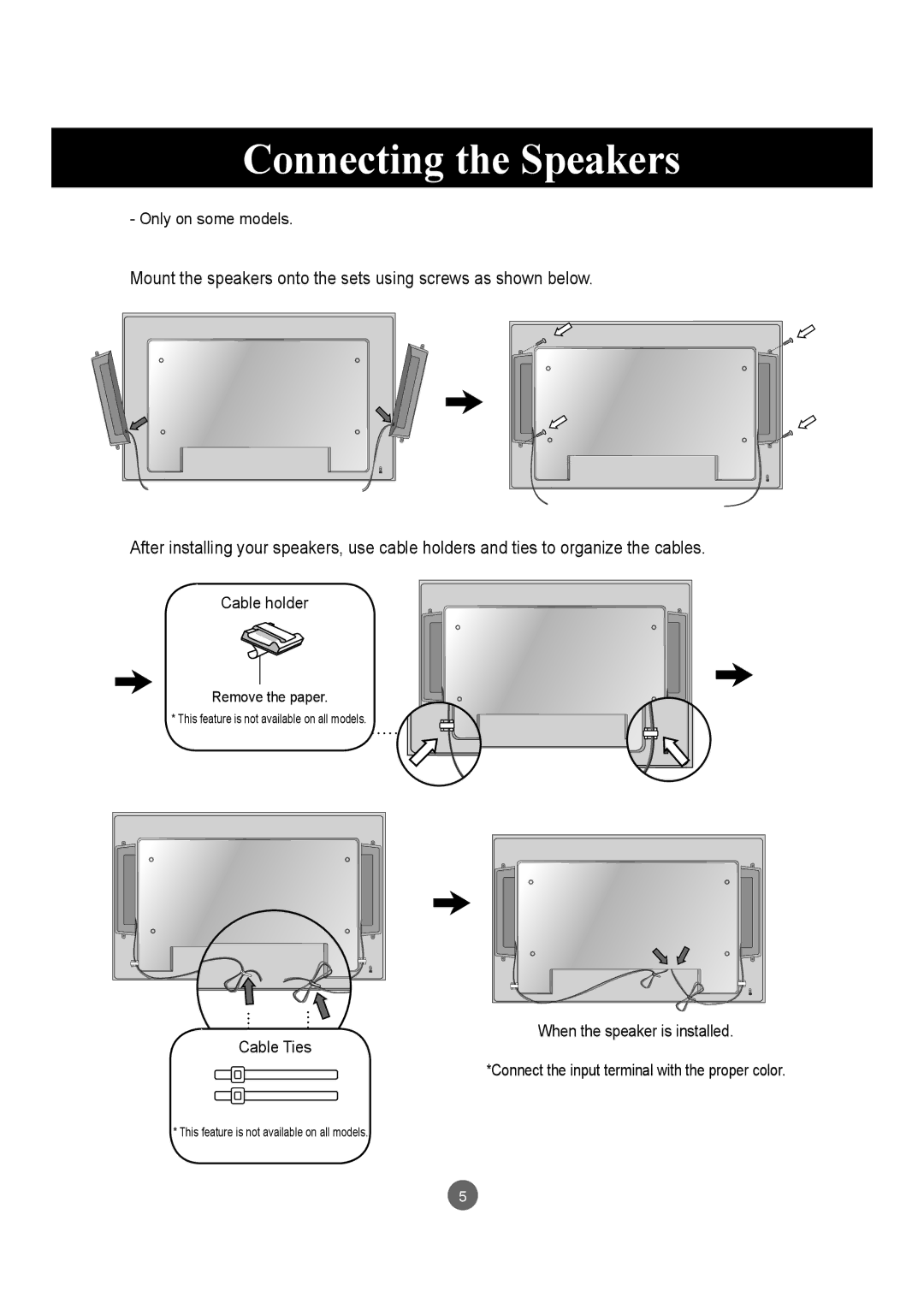 LG Electronics M4210LCBA owner manual Connecting the Speakers 