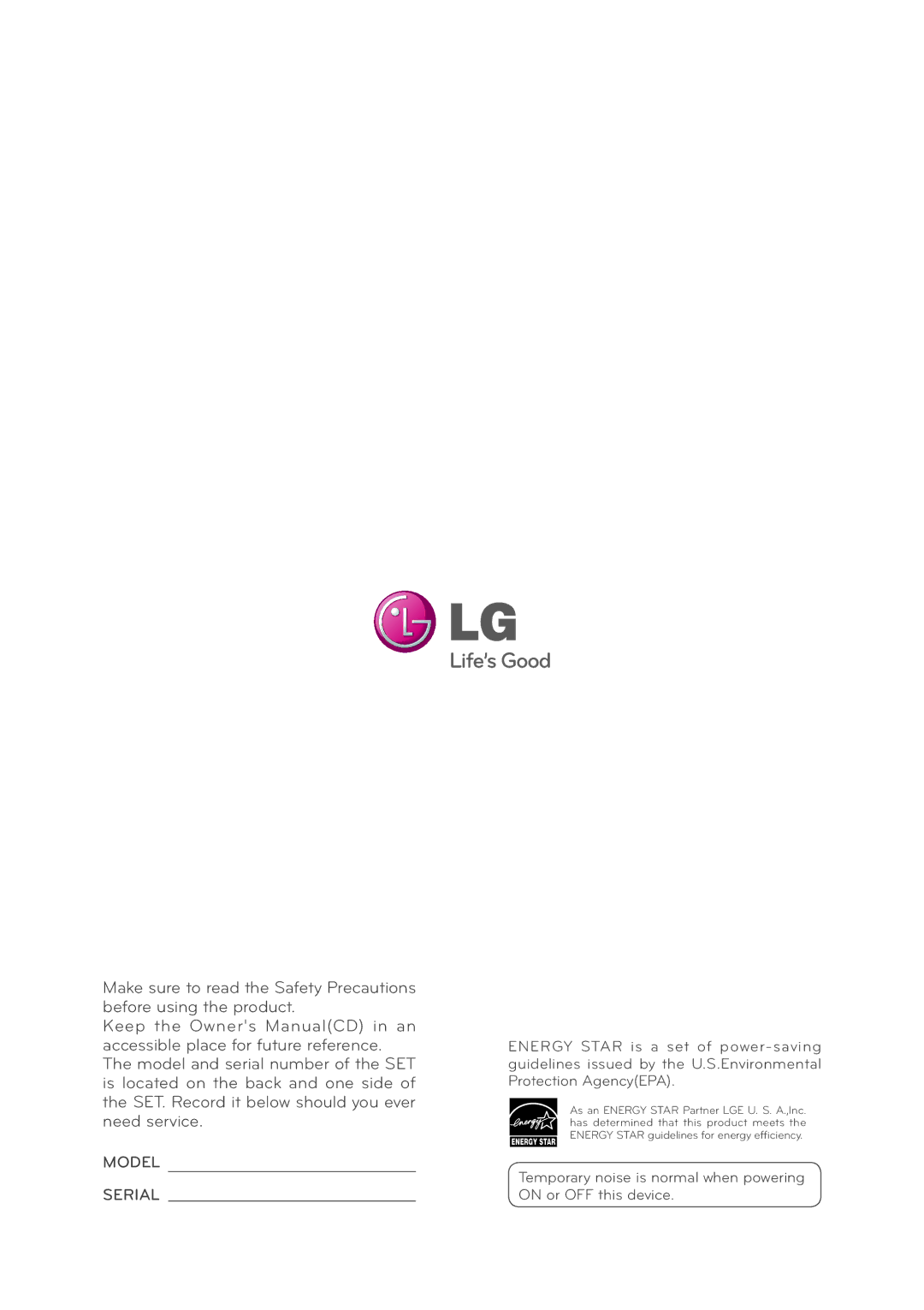 LG Electronics M4210LCBA owner manual Model Serial 