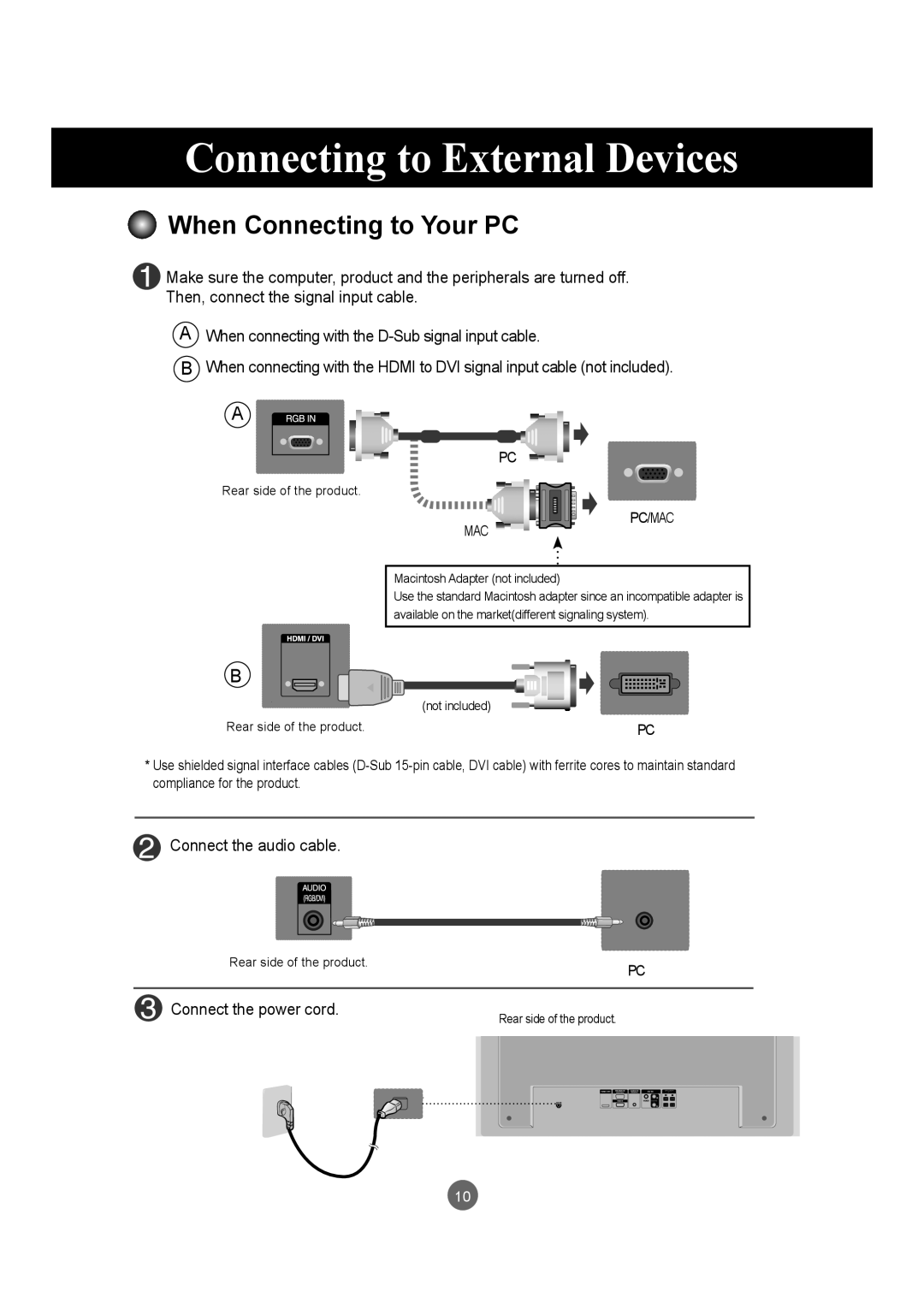 LG Electronics M4210LCBA owner manual Connecting to External Devices, When Connecting to Your PC 