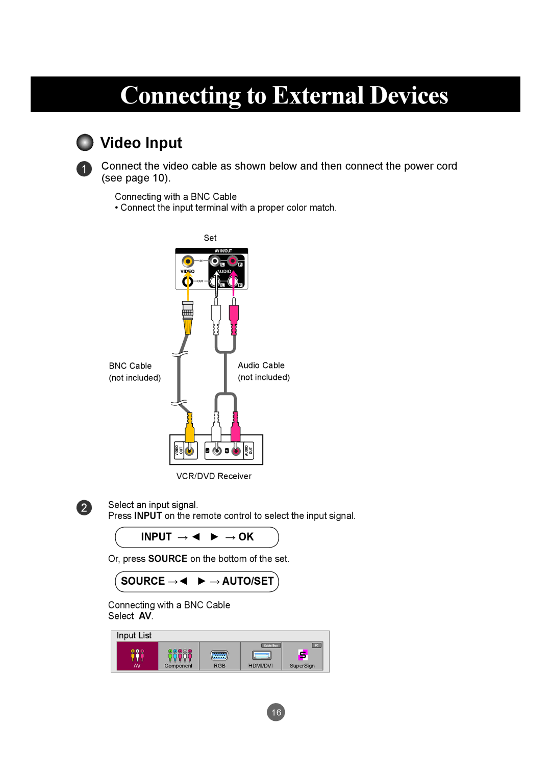 LG Electronics M4214CCBA owner manual Video Input 