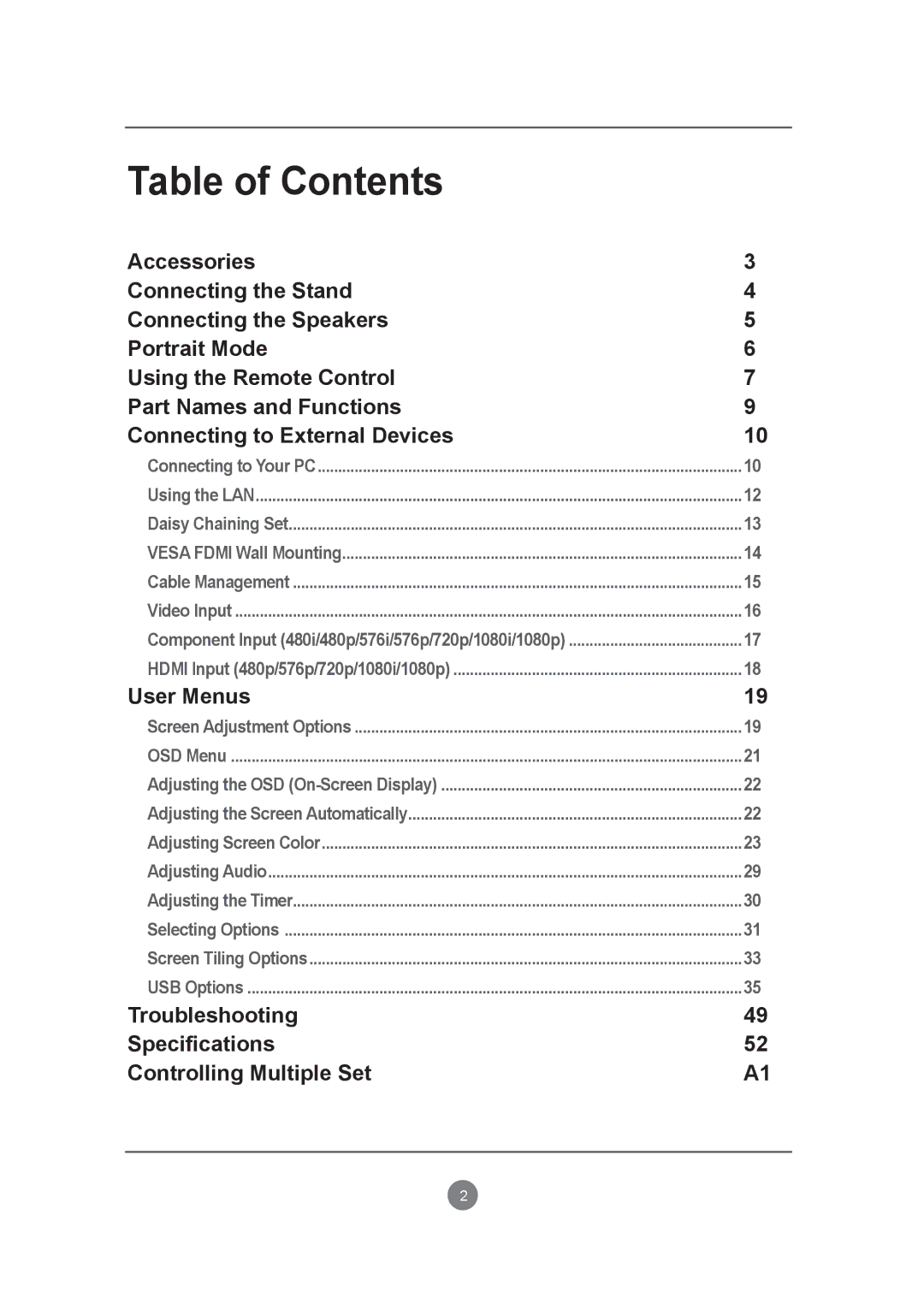 LG Electronics M4214CCBA owner manual Table of Contents 