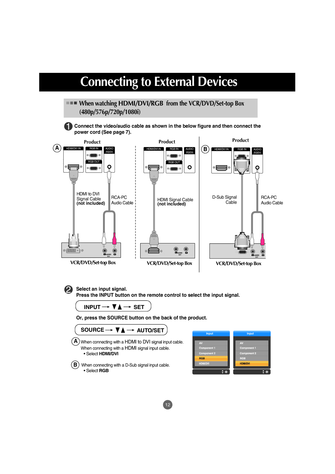 LG Electronics M4710C manual Not included, Select HDMI/DVI 