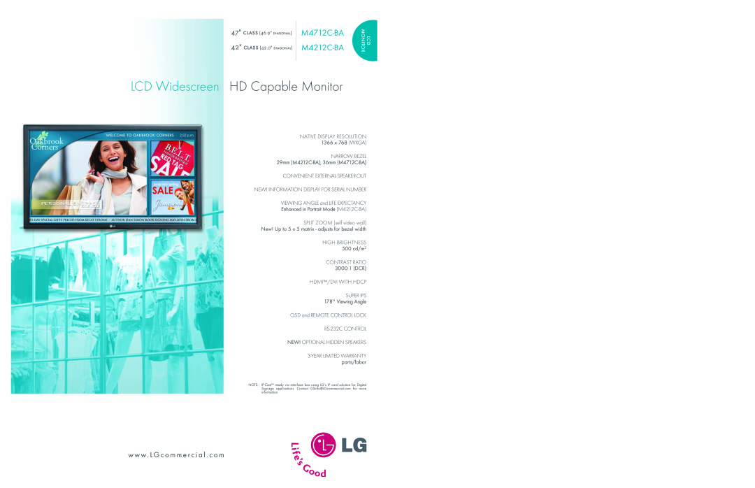 LG Electronics M4212C-BA warranty lcd monitor, class 46.9 diagonal, class 42.0 diagonal, Native Display Resolution 