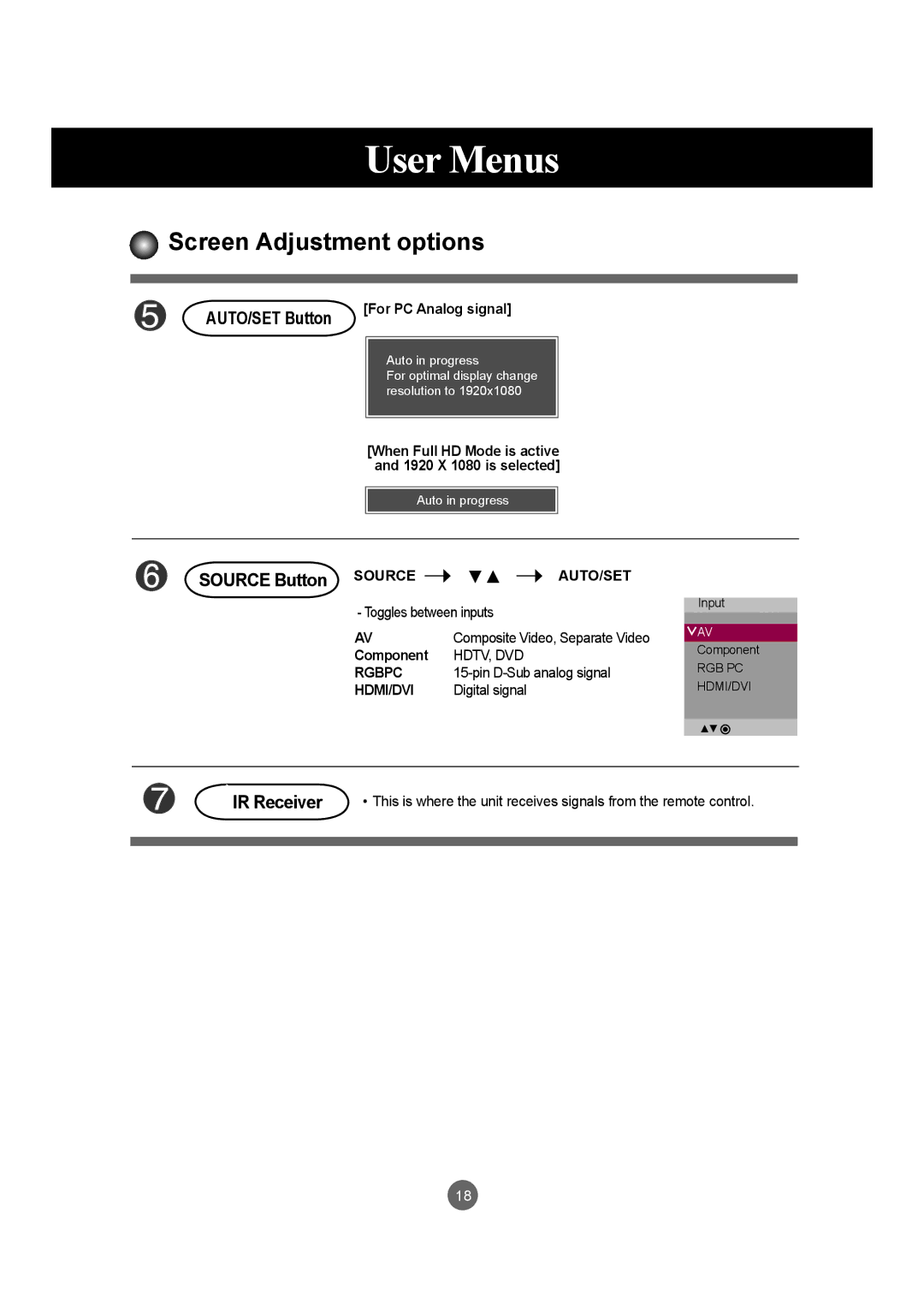 LG Electronics M4715C manual When Full HD Mode is active 1920 X 1080 is selected, Component 