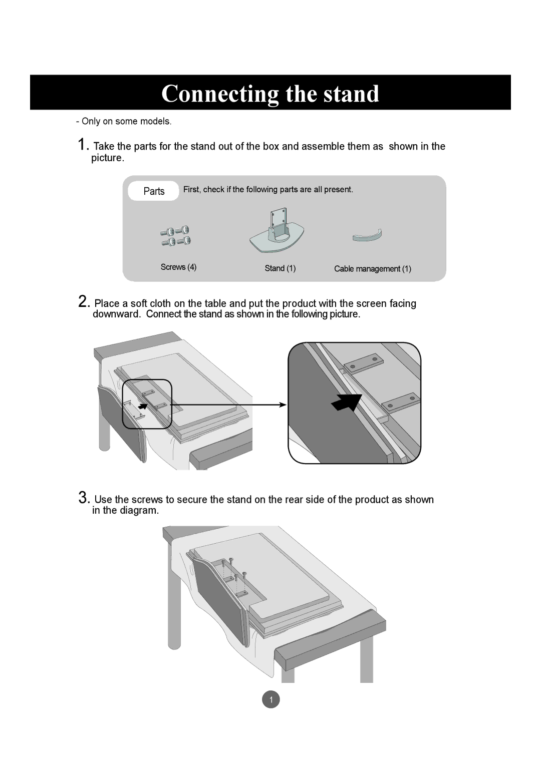 LG Electronics M4715C manual Connecting the stand, Parts 