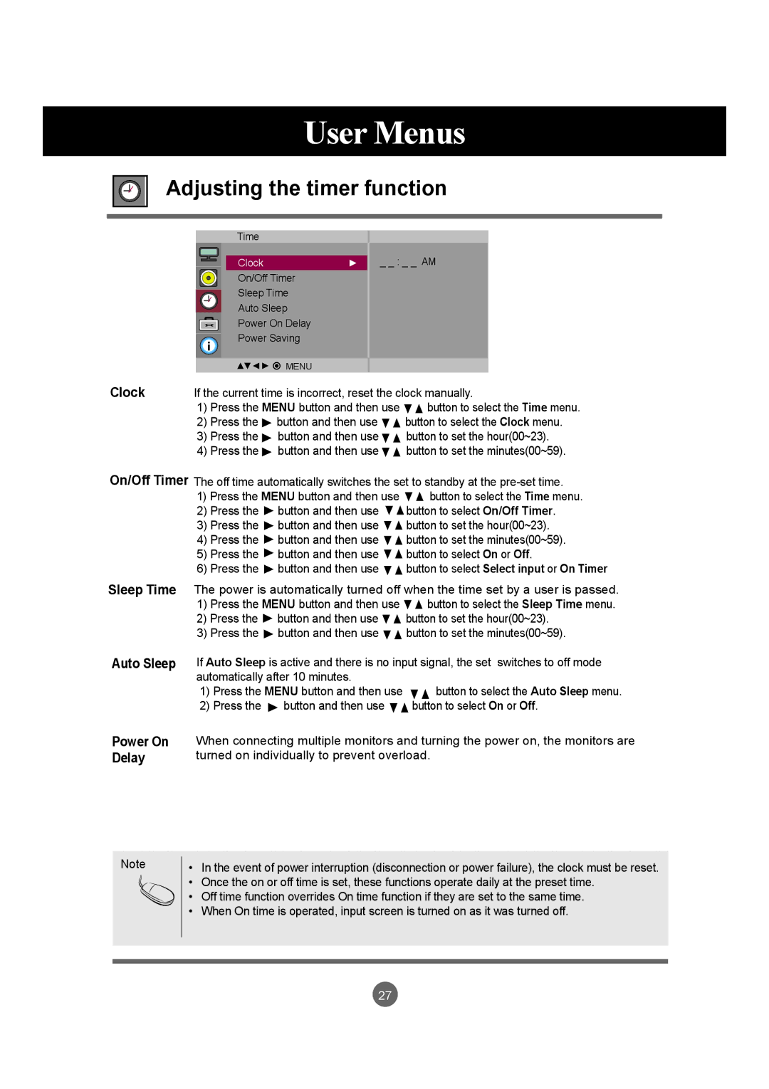 LG Electronics M4715C manual Adjusting the timer function 