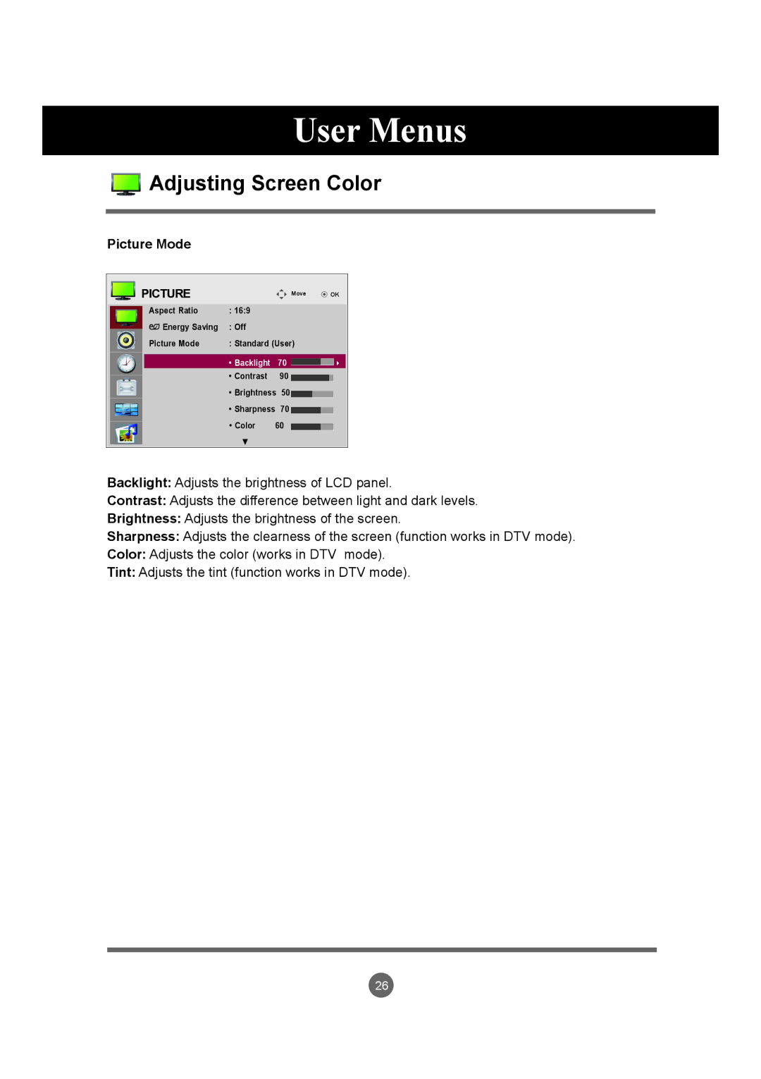 LG Electronics M4716C owner manual Backlight 