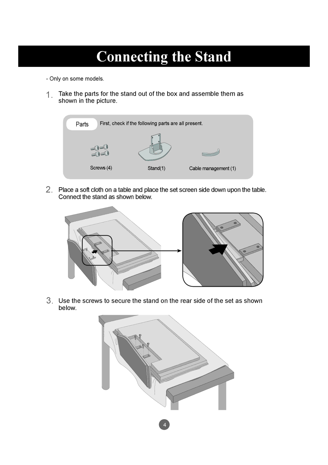 LG Electronics M4716C owner manual Connecting the Stand, Parts 