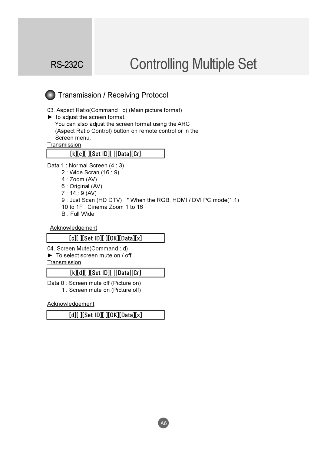 LG Electronics M4716C owner manual Controlling Multiple Set 