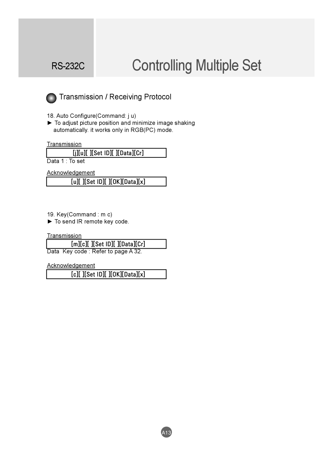 LG Electronics M4716C owner manual Auto ConfigureCommand j u 