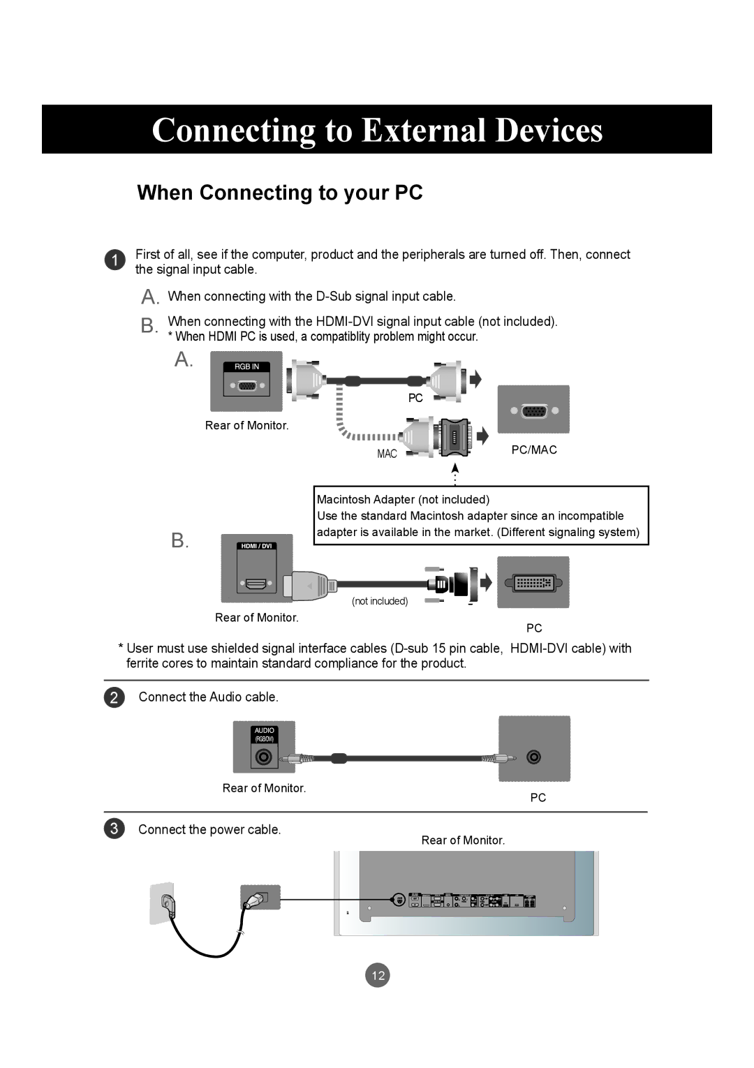 LG Electronics M4720C, M5520C owner manual Connecting to External Devices, When Connecting to your PC 