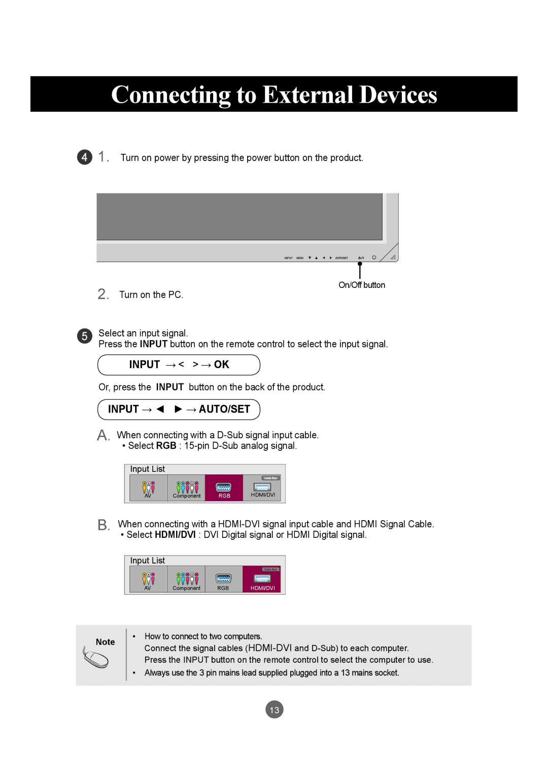 LG Electronics M5520C, M4720C owner manual Input → → AUTO/SET 