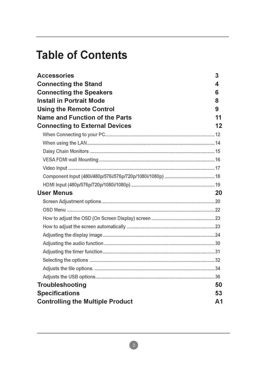 LG Electronics M4720C, M5520C owner manual Table of Contents 