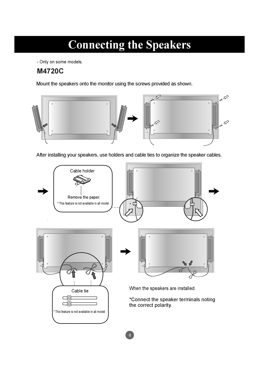 LG Electronics M4720C, M5520C owner manual Connecting the Speakers 