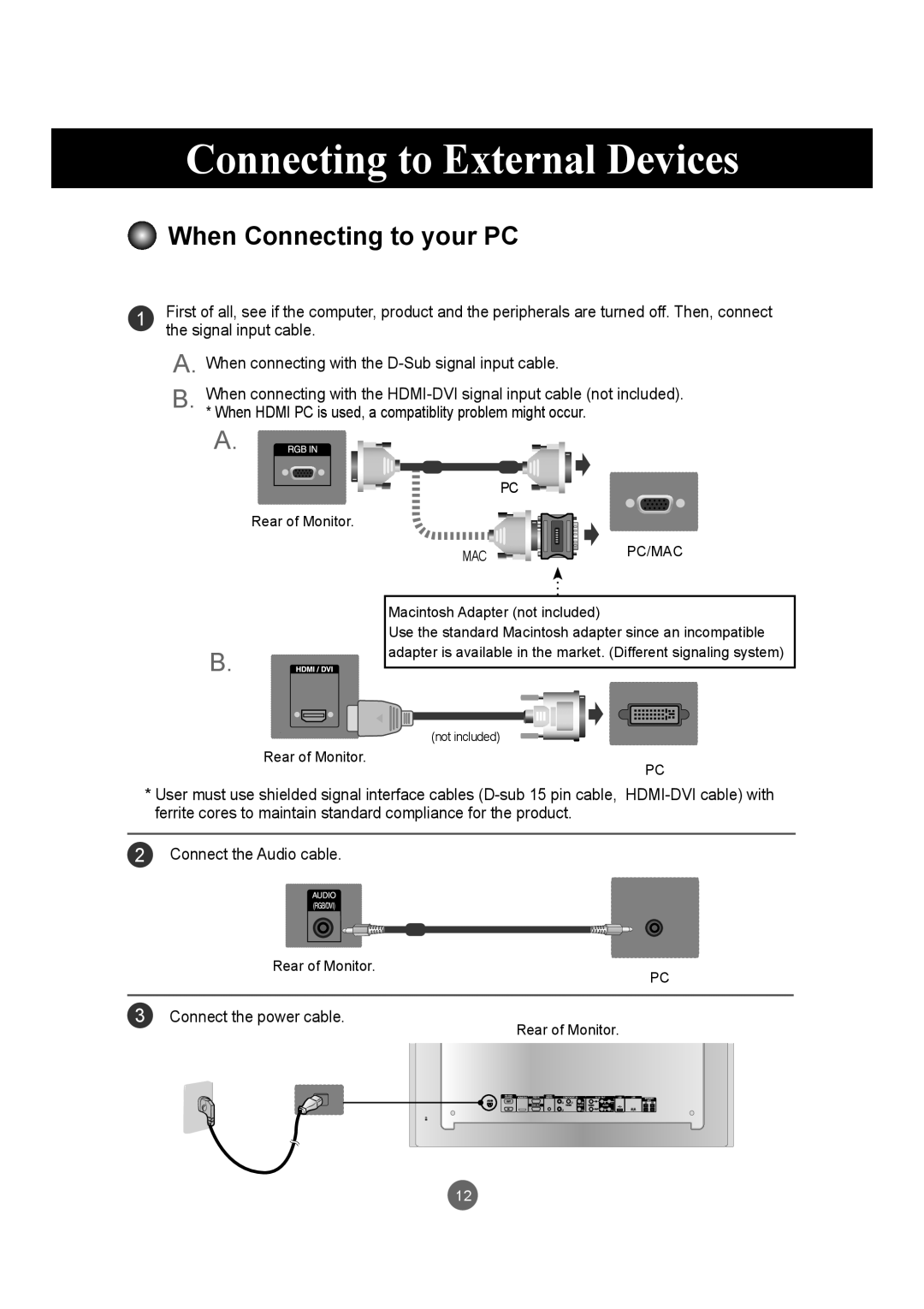 LG Electronics M4720C, M5520C owner manual Connecting to External Devices, When Connecting to your PC 