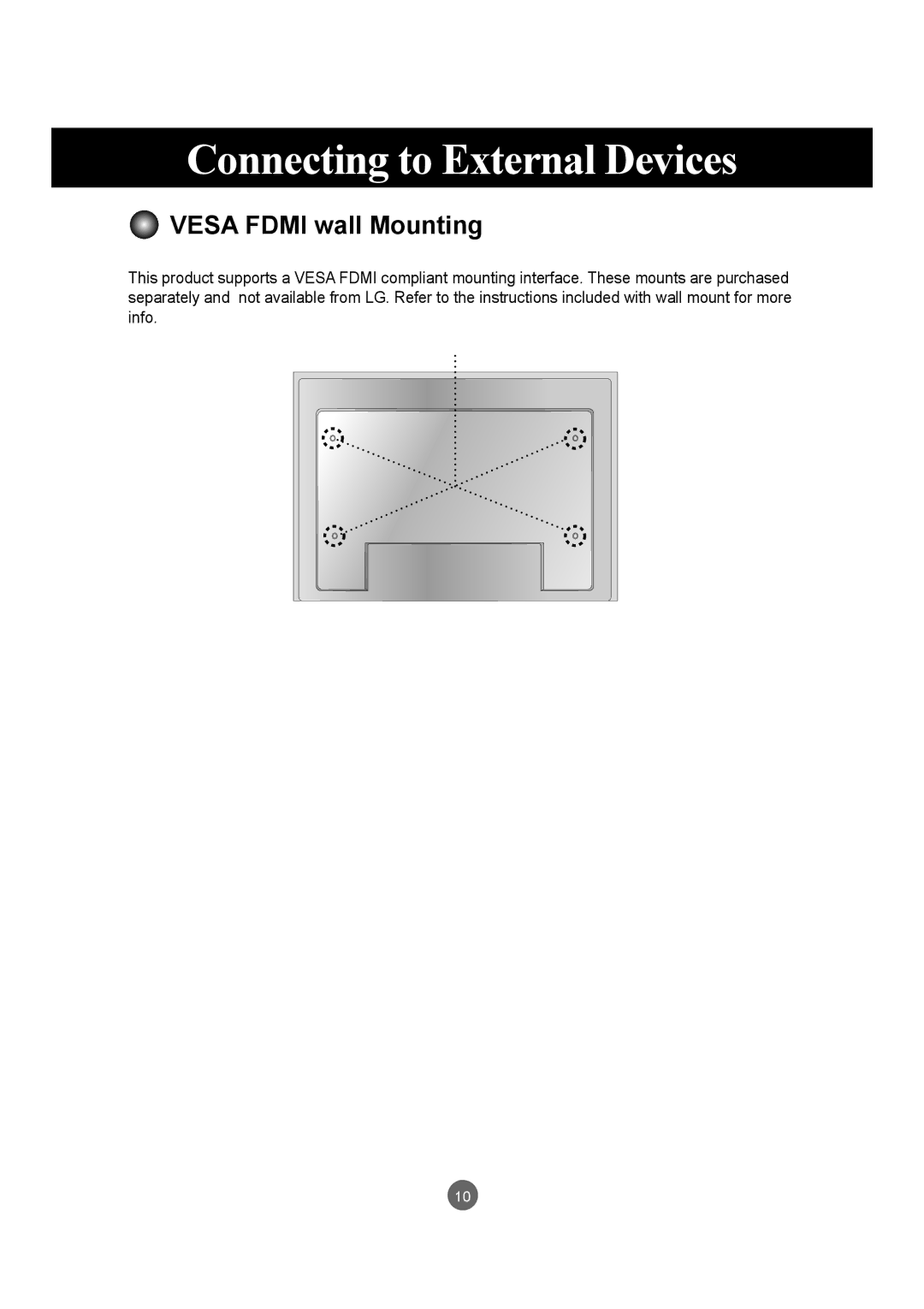 LG Electronics M6503C manual Vesa Fdmi wall Mounting 