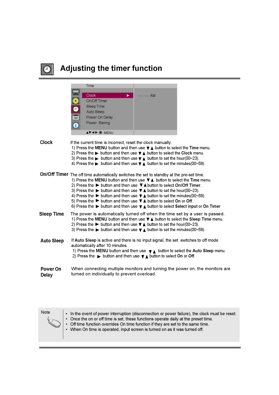 LG Electronics M6503C manual Adjusting the timer function 