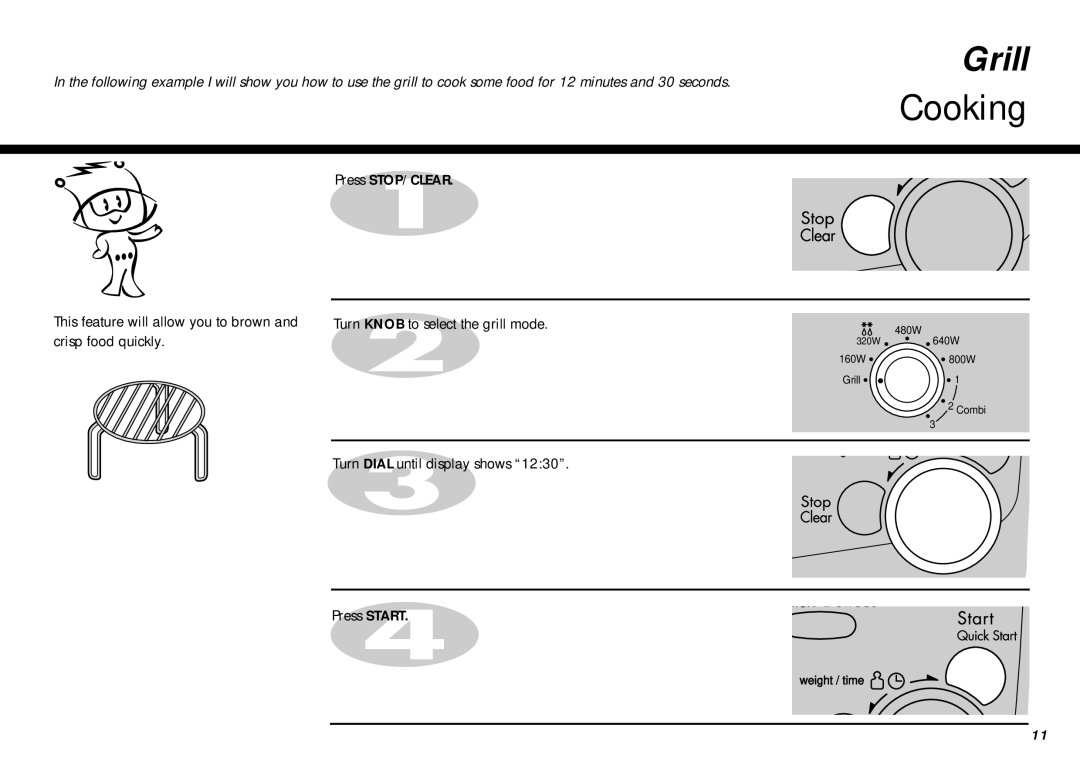 LG Electronics MB-387W owner manual Grill, Turn Dial until display shows Press Start 