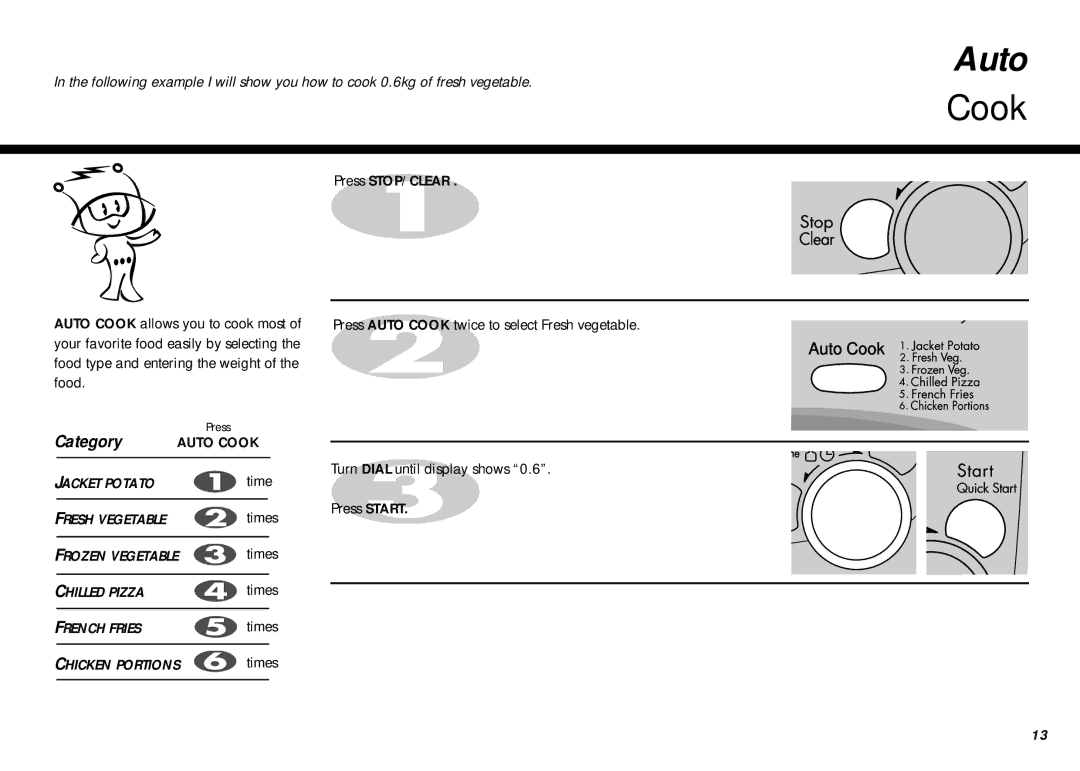 LG Electronics MB-387W owner manual Auto, Cook, Time 