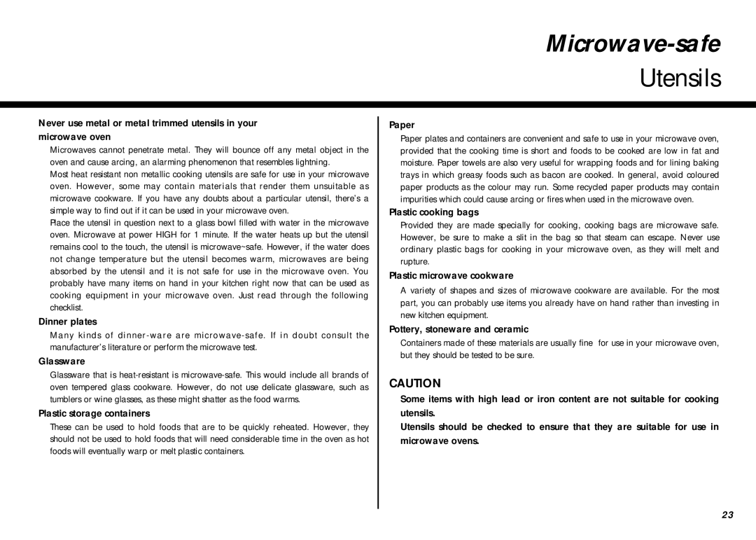 LG Electronics MB-387W owner manual Microwave-safe, Utensils 