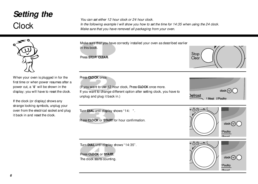 LG Electronics MB-387W Setting, Unplug and plug it back, Turn Dial until display shows Press Clock or Start 